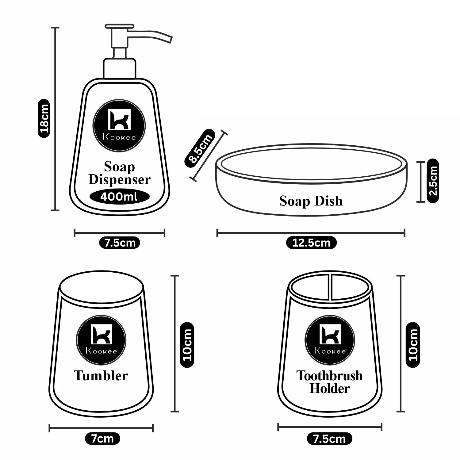 Kookee Ceramic Bathroom Sets, Multi, ART11984