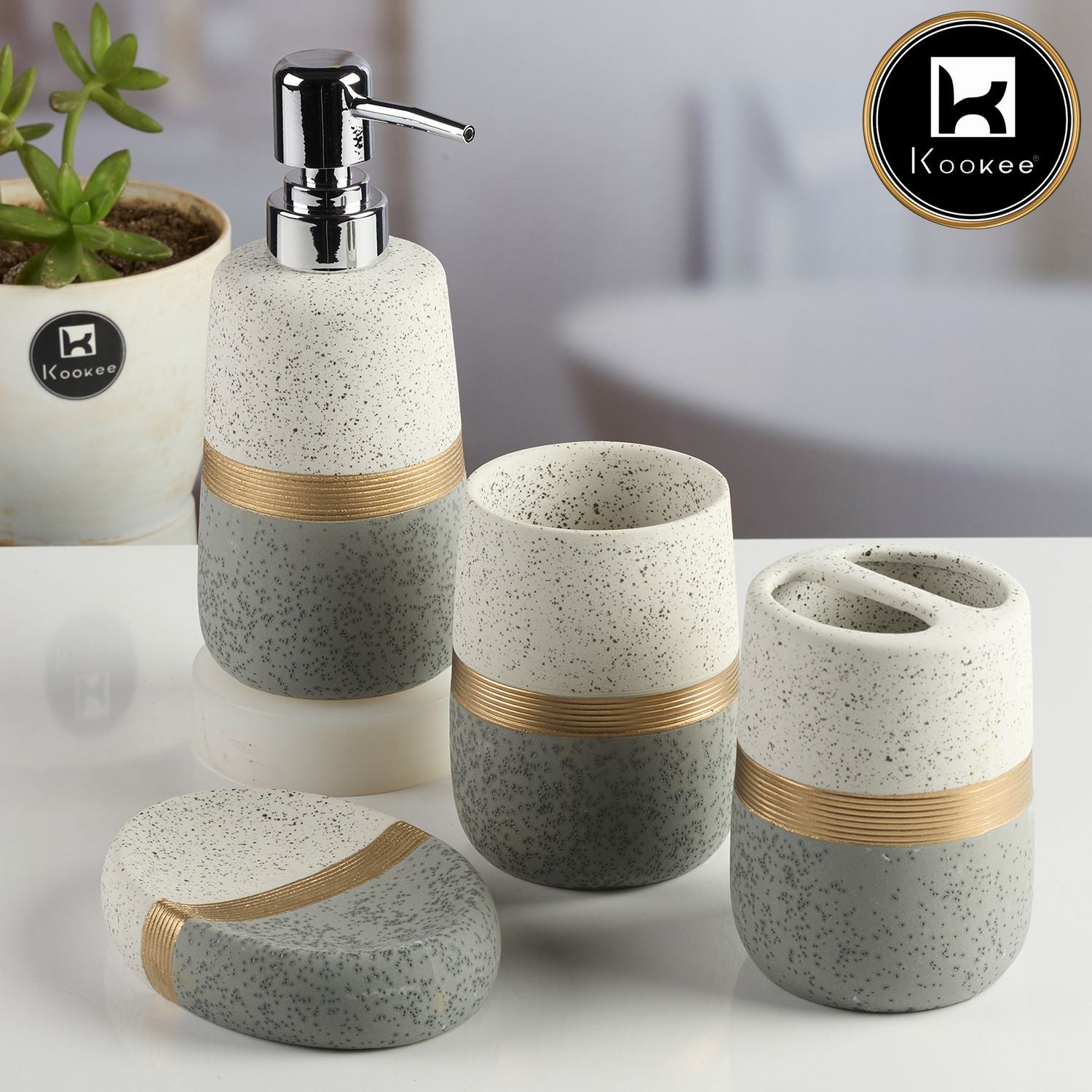 Kookee Ceramic Bathroom Sets, Multi, ART11984