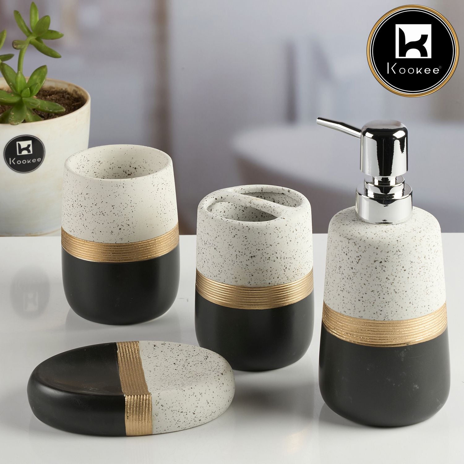 Kookee Ceramic Bathroom Sets, Multi, ART11985