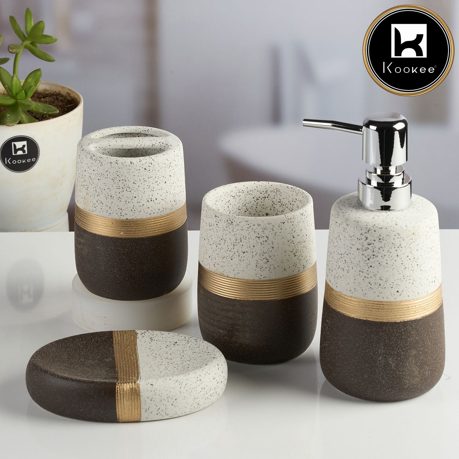 Kookee Ceramic Bathroom Sets, Multi, ART11986