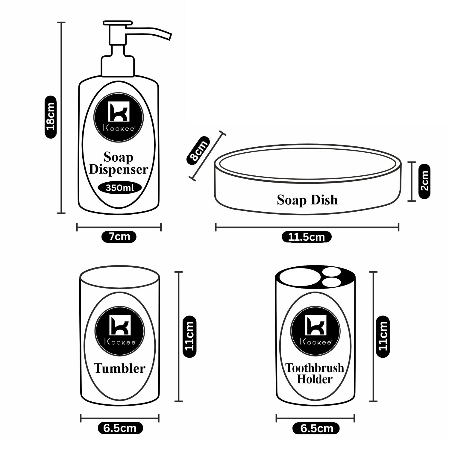 Ceramic Bathroom Accessories Set of 4 with Soap Dispenser (11987)