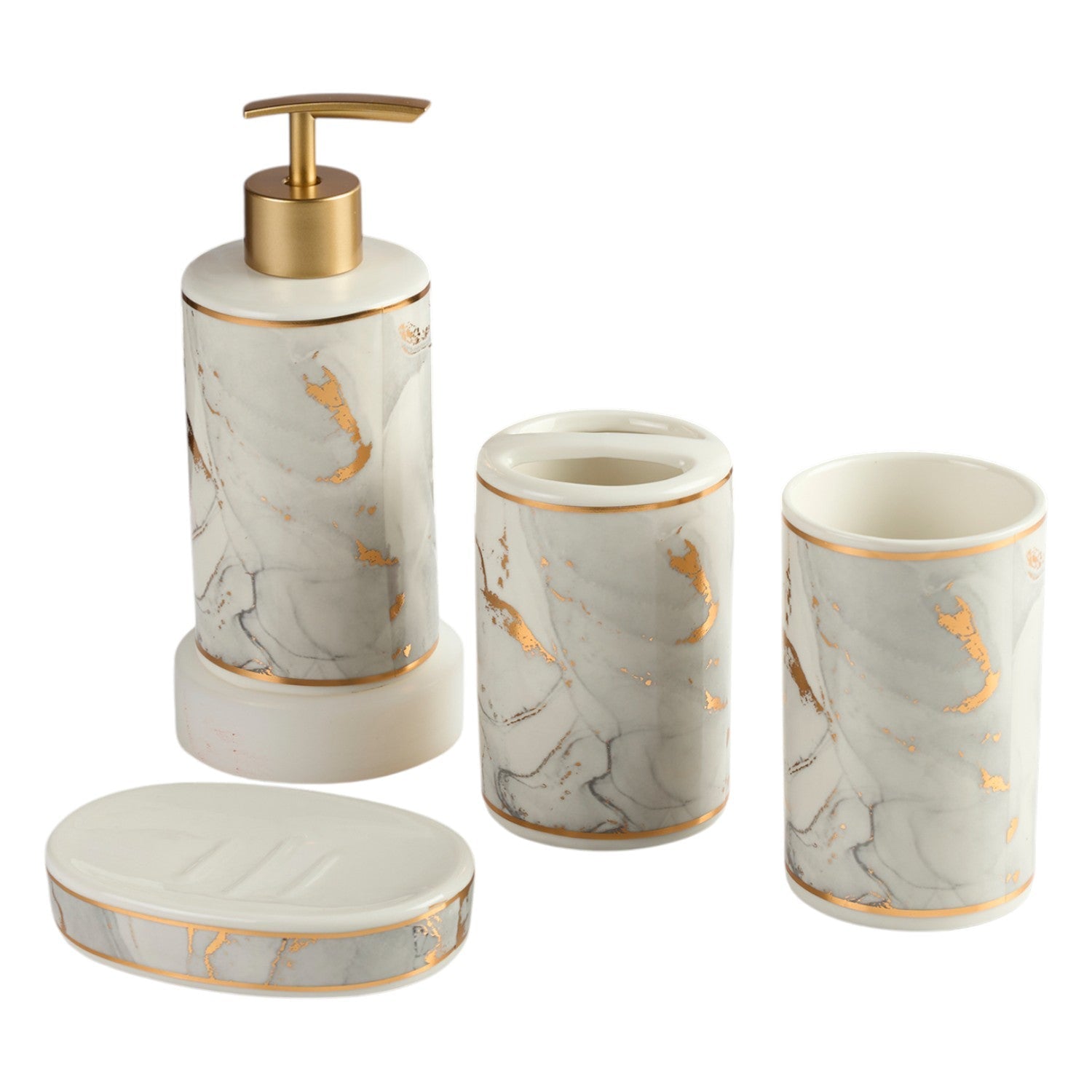 Ceramic Bathroom Accessories Set of 4 with Soap Dispenser (V-CBS-015-1)