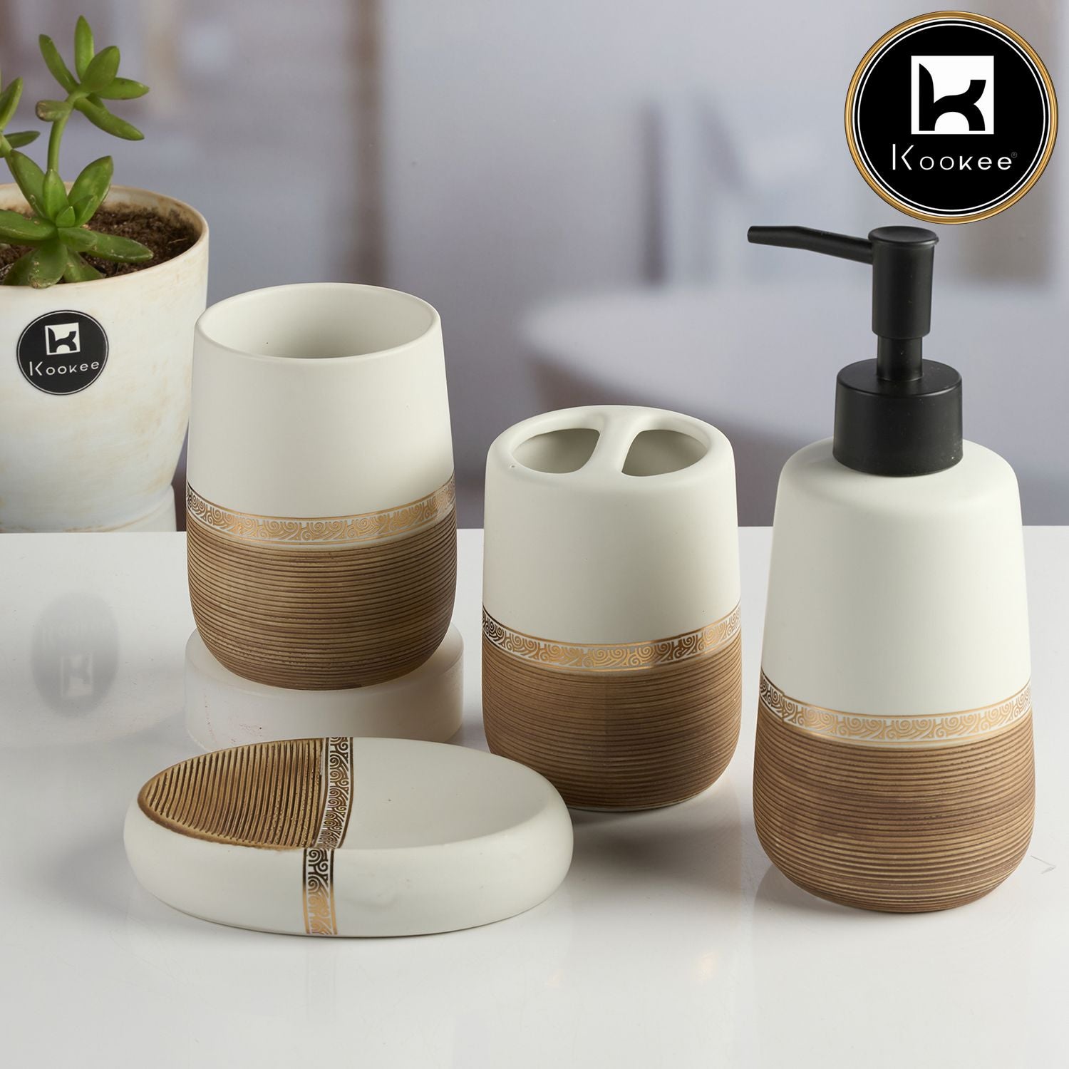 Kookee Ceramic Bathroom Sets, Multi, ART11988