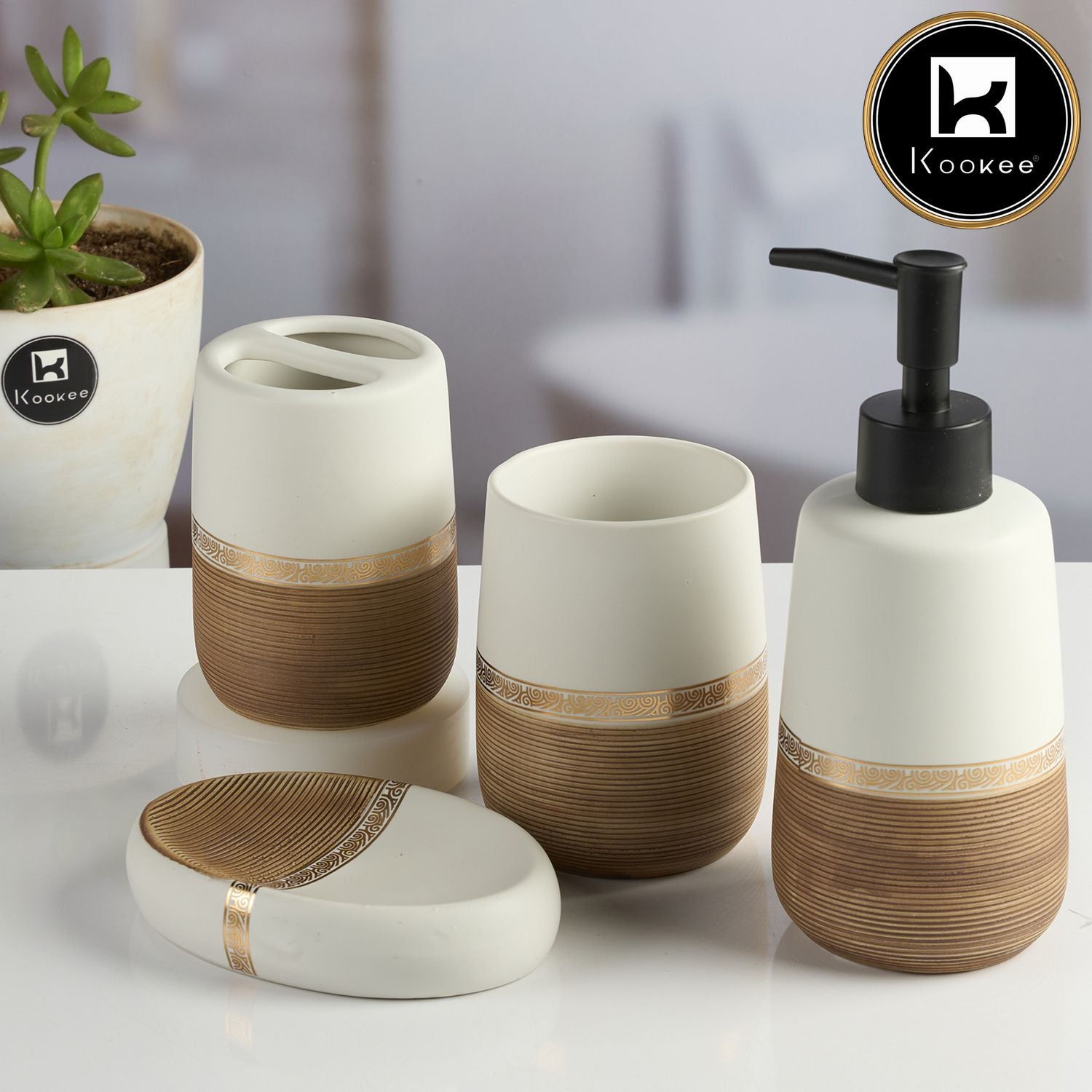 Kookee Ceramic Bathroom Sets, Multi, ART11988