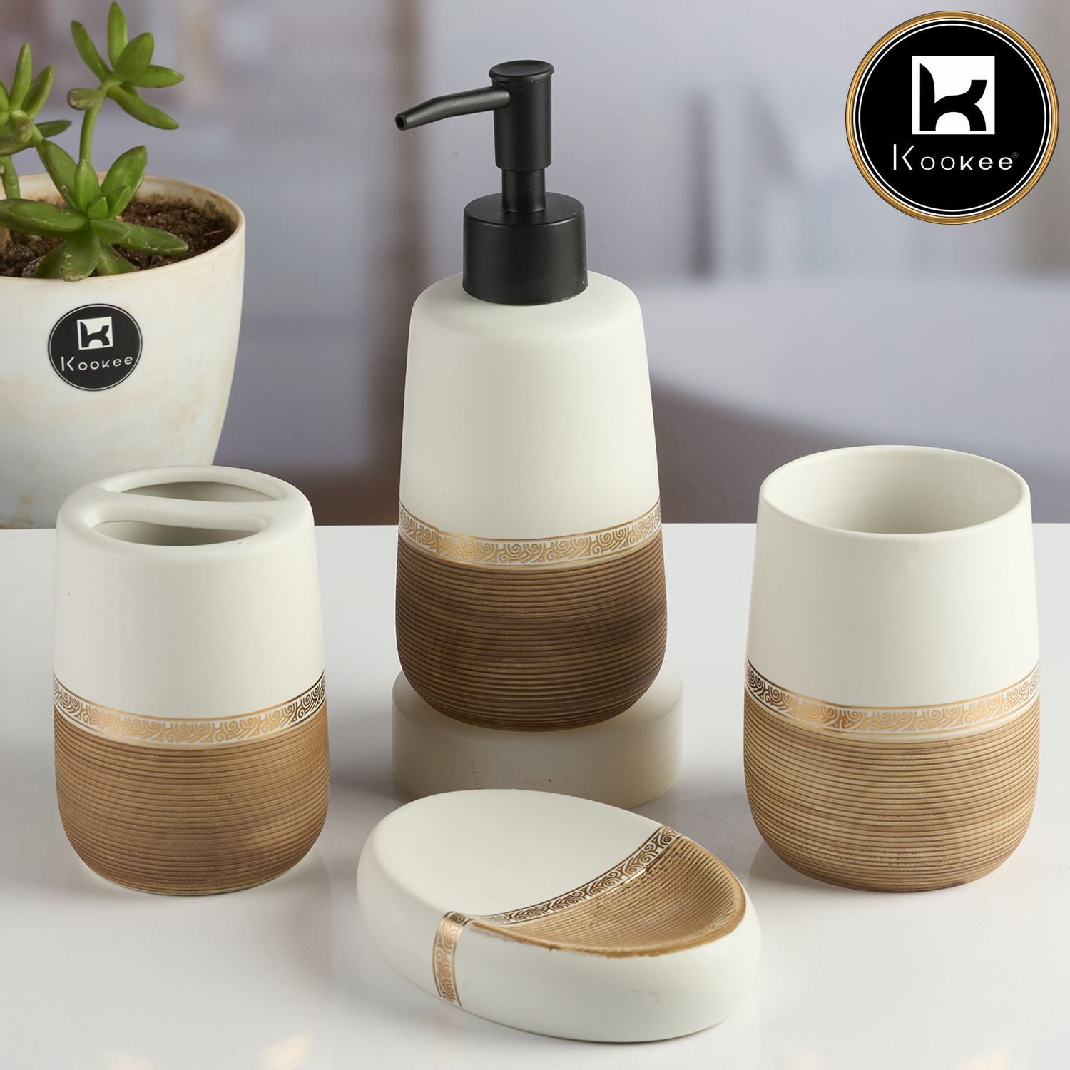 Kookee Ceramic Bathroom Sets, Multi, ART11988