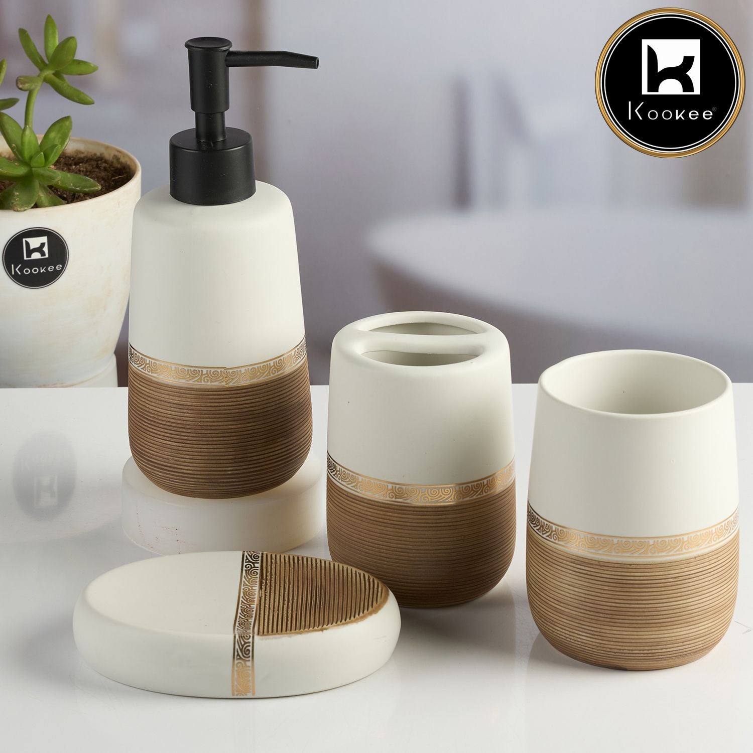 Kookee Ceramic Bathroom Sets, Multi, ART11988