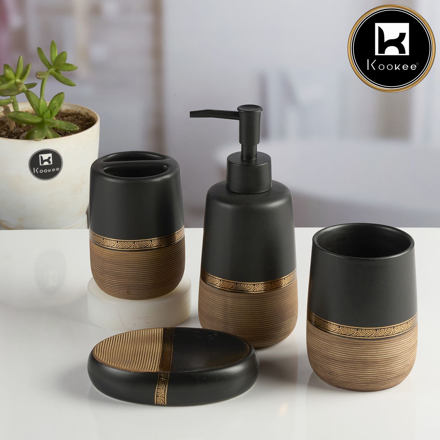 Kookee Ceramic Bathroom Sets, Multi, ART11989
