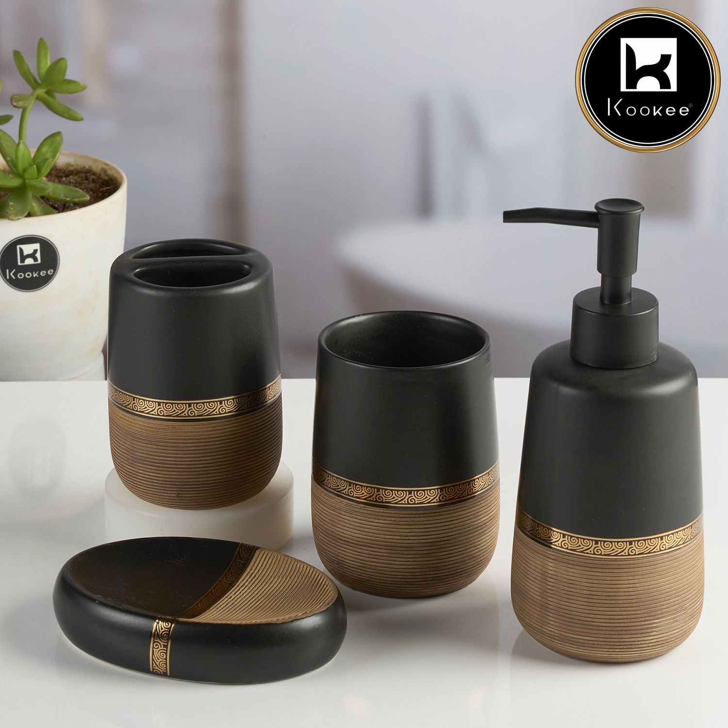 Kookee Ceramic Bathroom Sets, Multi, ART11989