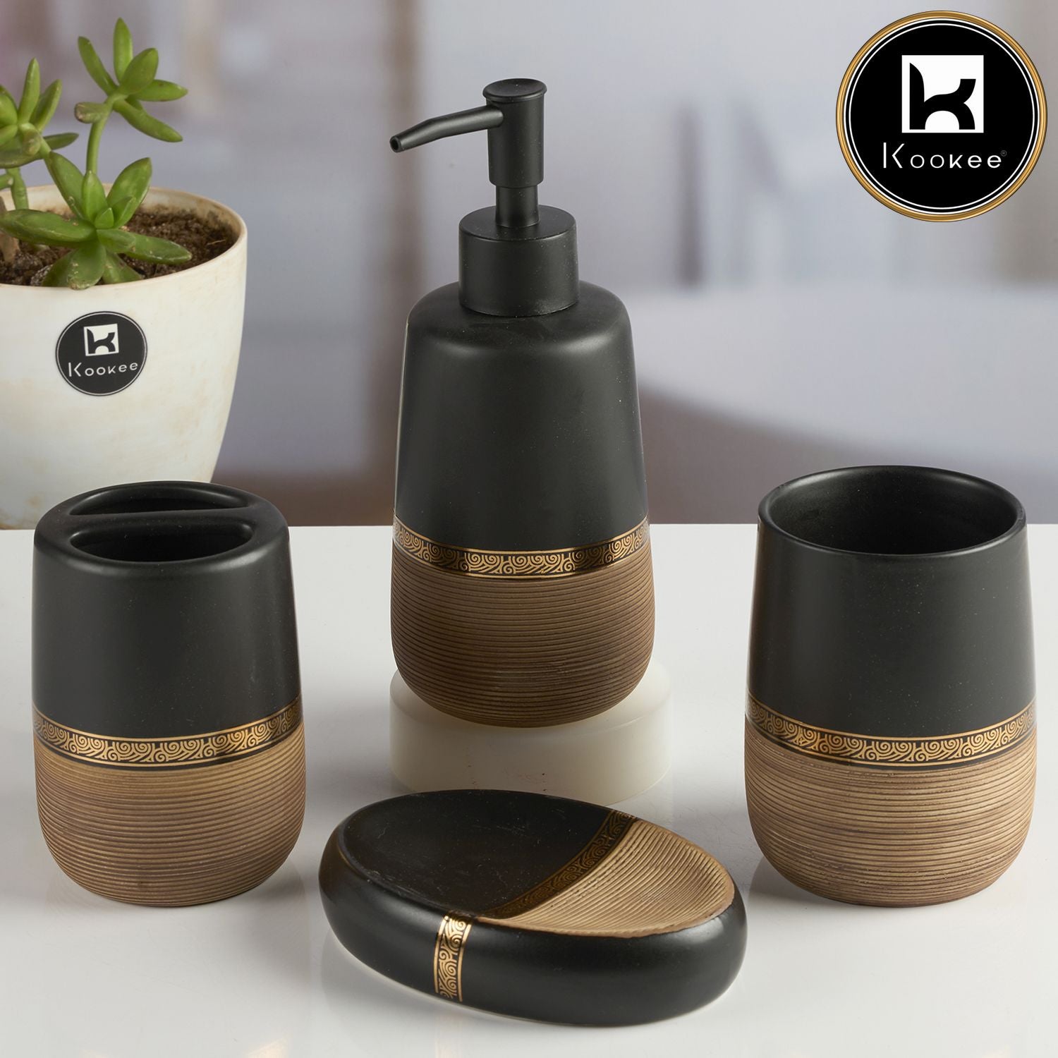Kookee Ceramic Bathroom Sets, Multi, ART11989