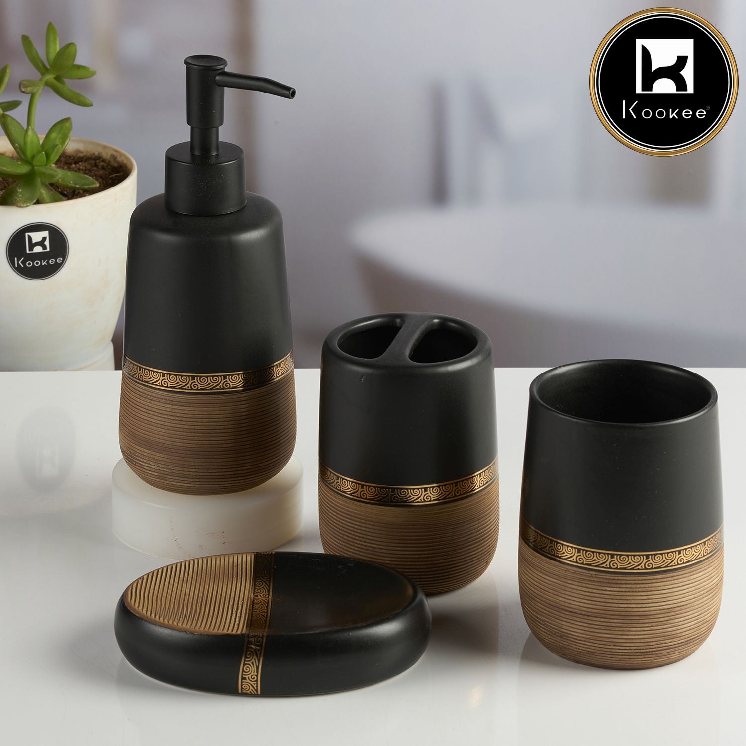Kookee Ceramic Bathroom Sets, Multi, ART11989