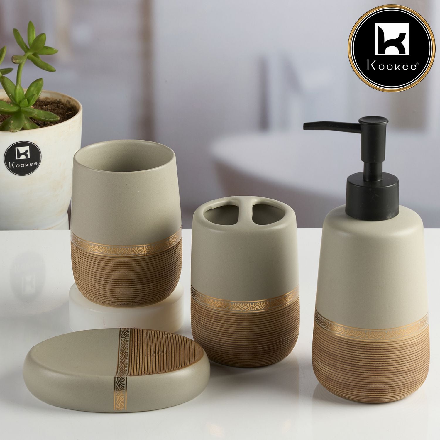 Kookee Ceramic Bathroom Sets, Multi, ART11990