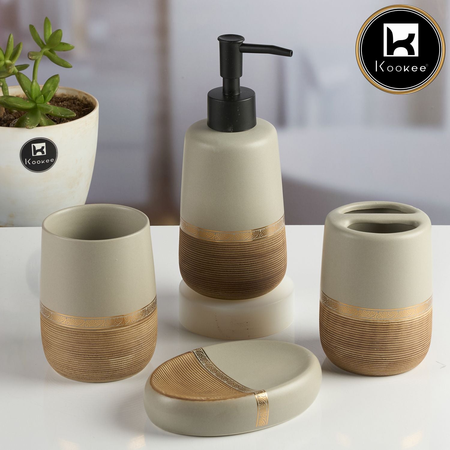 Kookee Ceramic Bathroom Sets, Multi, ART11990