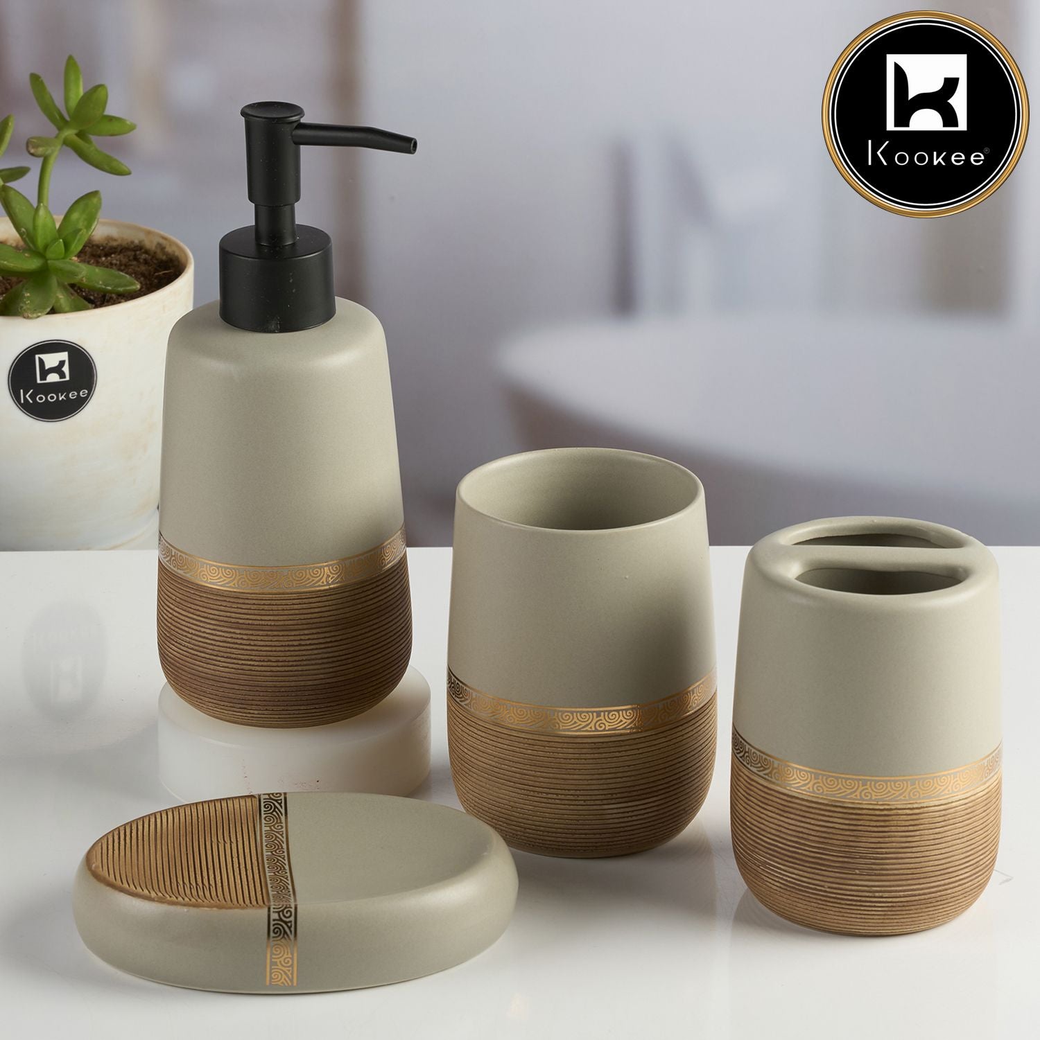 Kookee Ceramic Bathroom Sets, Multi, ART11990