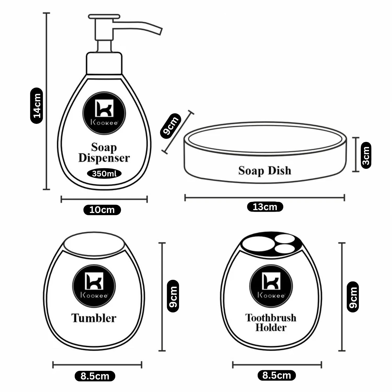 Ceramic Bathroom Accessories Set of 4 with Soap Dispenser (11991)