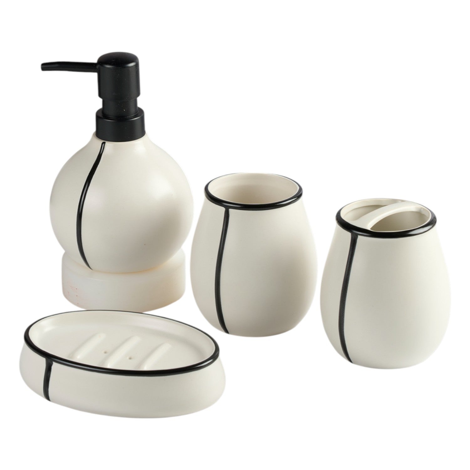Ceramic Bathroom Accessories Set of 4 with Soap Dispenser (11991)