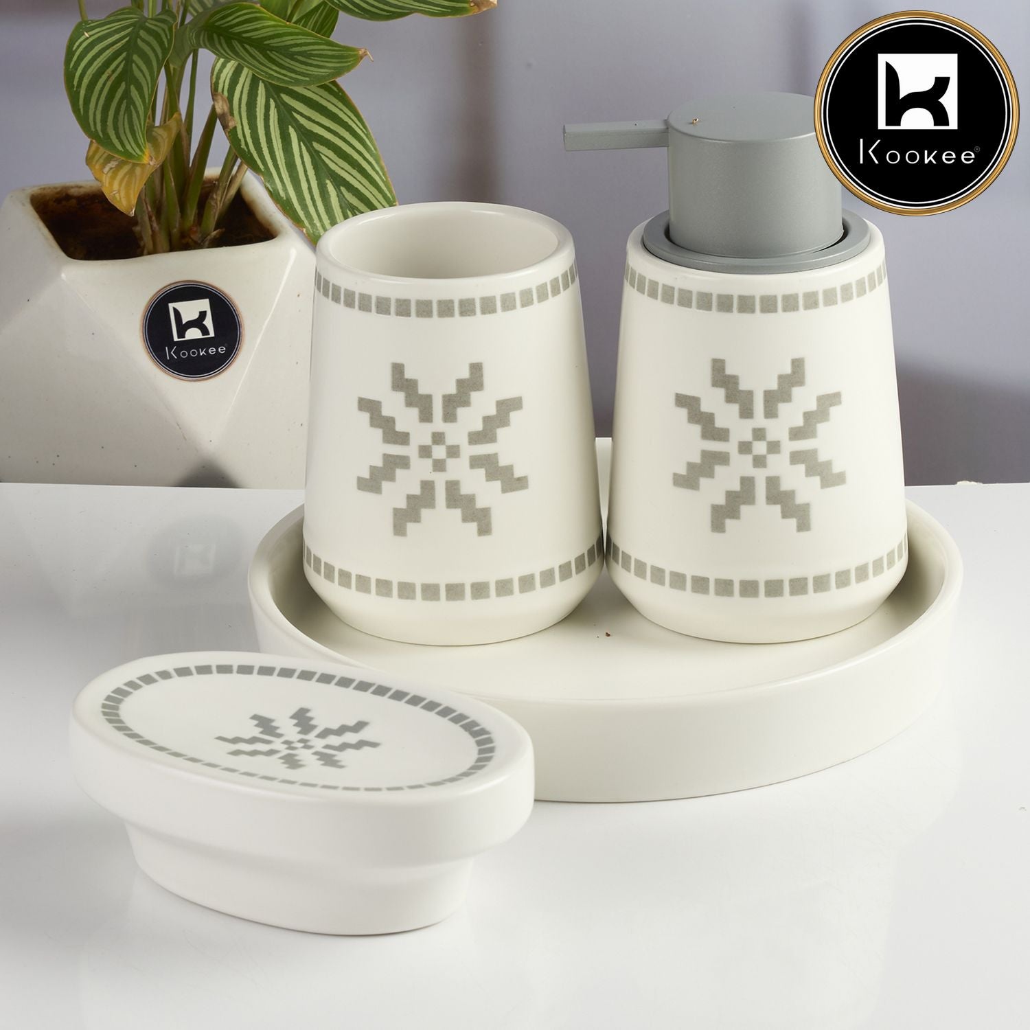 Kookee Ceramic Bathroom Sets, White, ART11993