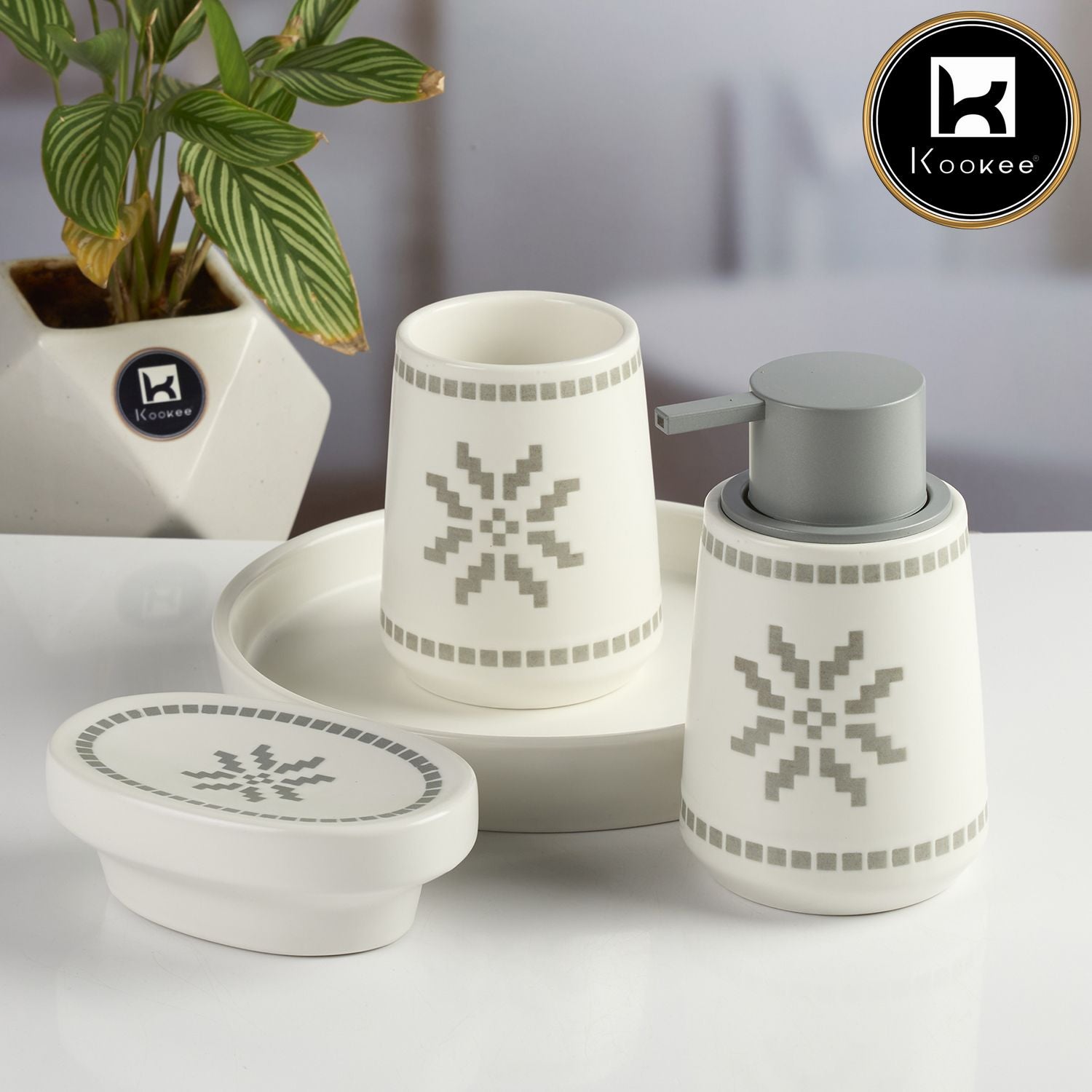 Kookee Ceramic Bathroom Sets, White, ART11993