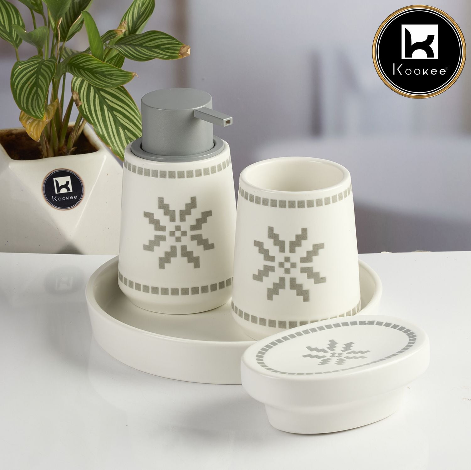 Kookee Ceramic Bathroom Sets, White, ART11993