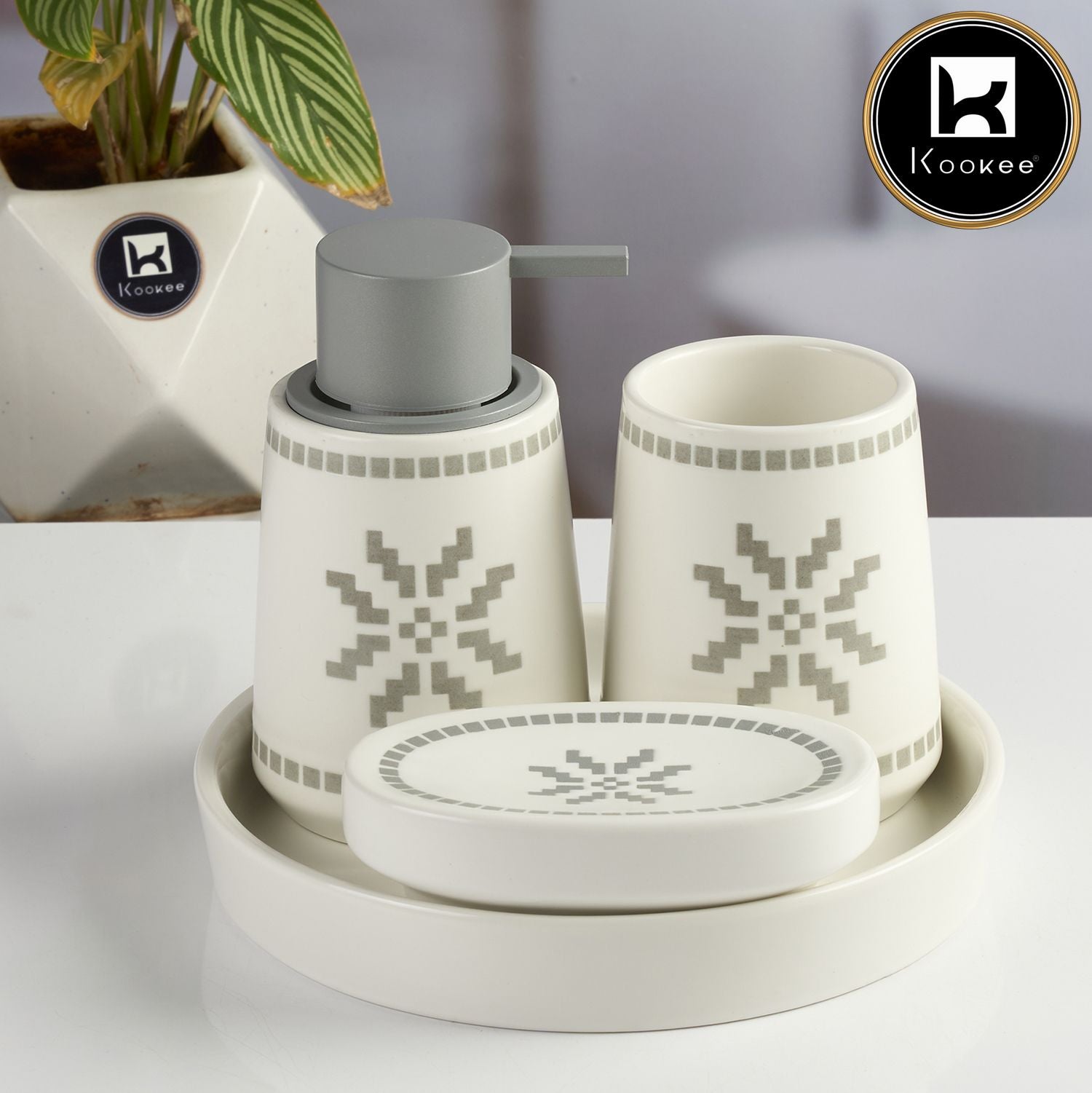 Kookee Ceramic Bathroom Sets, White, ART11993