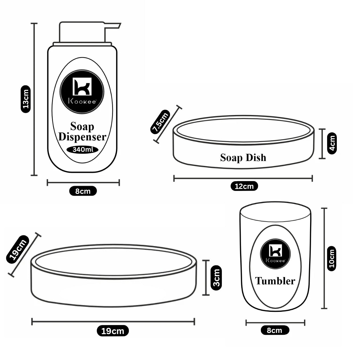Ceramic Bathroom Accessories Set of 3 with Soap Dispenser & Tray (11994)