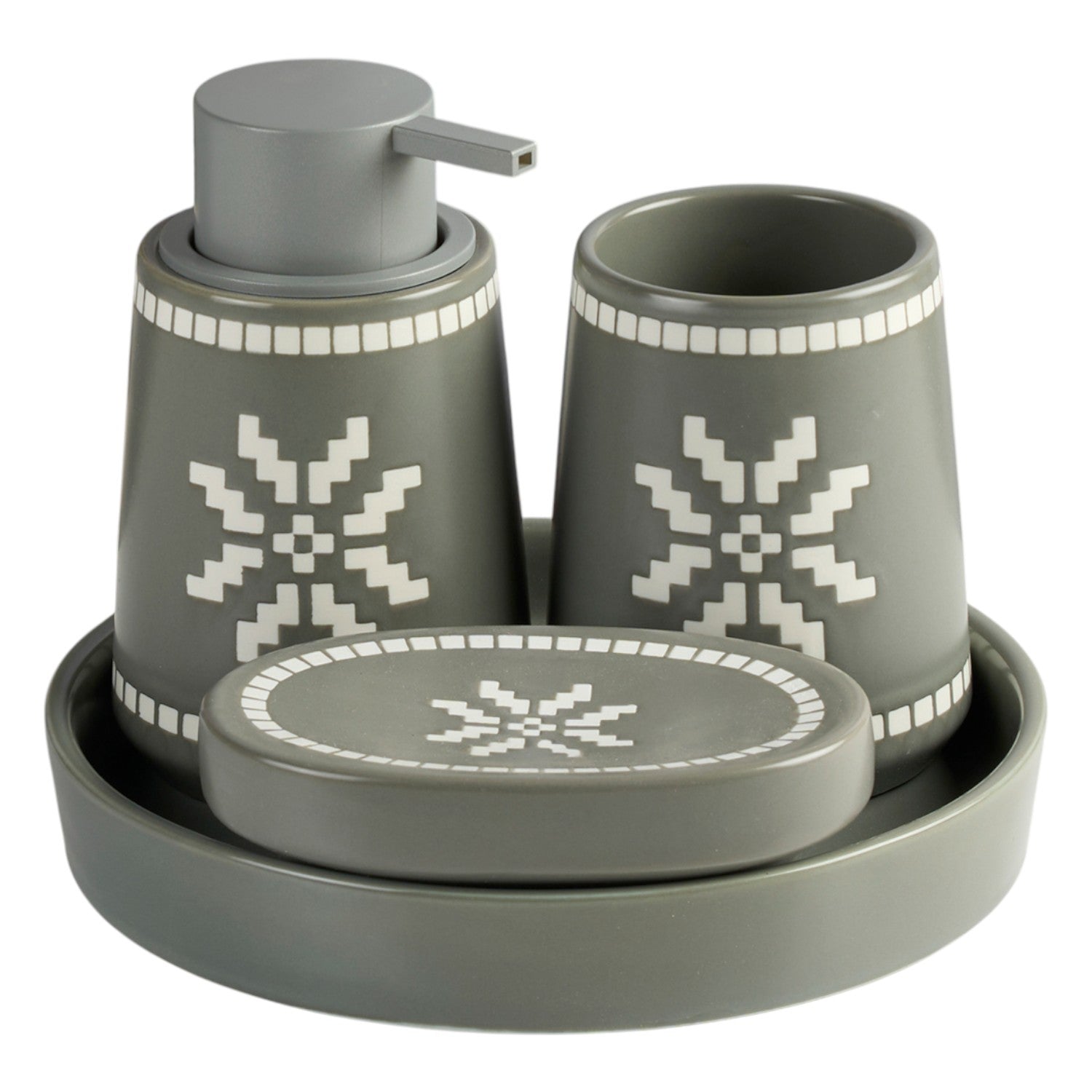 Ceramic Bathroom Accessories Set of 3 with Soap Dispenser & Tray (11994)