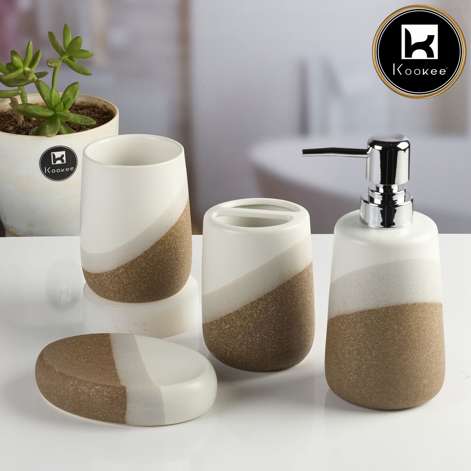 Kookee Ceramic Bathroom Sets, Multi, ART11995