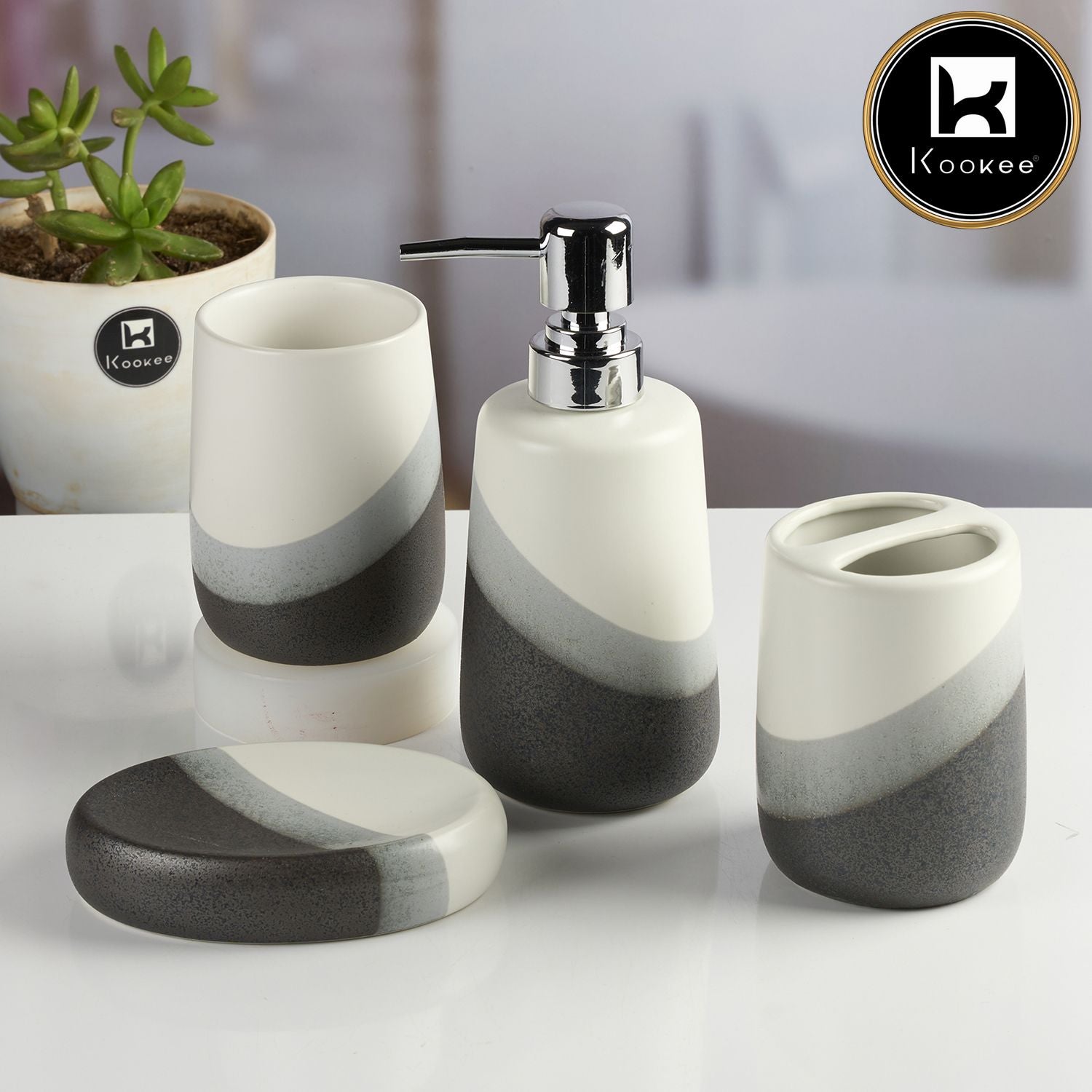 Kookee Ceramic Bathroom Sets, Multi, ART11996