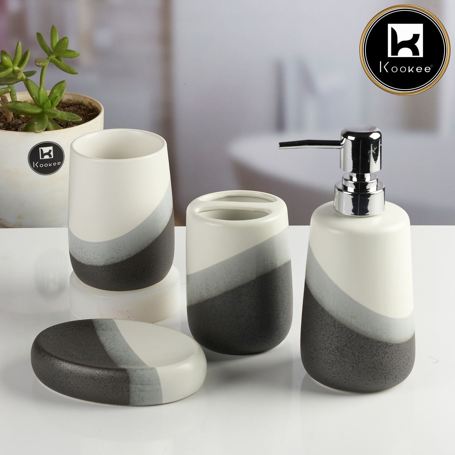 Kookee Ceramic Bathroom Sets, Multi, ART11996