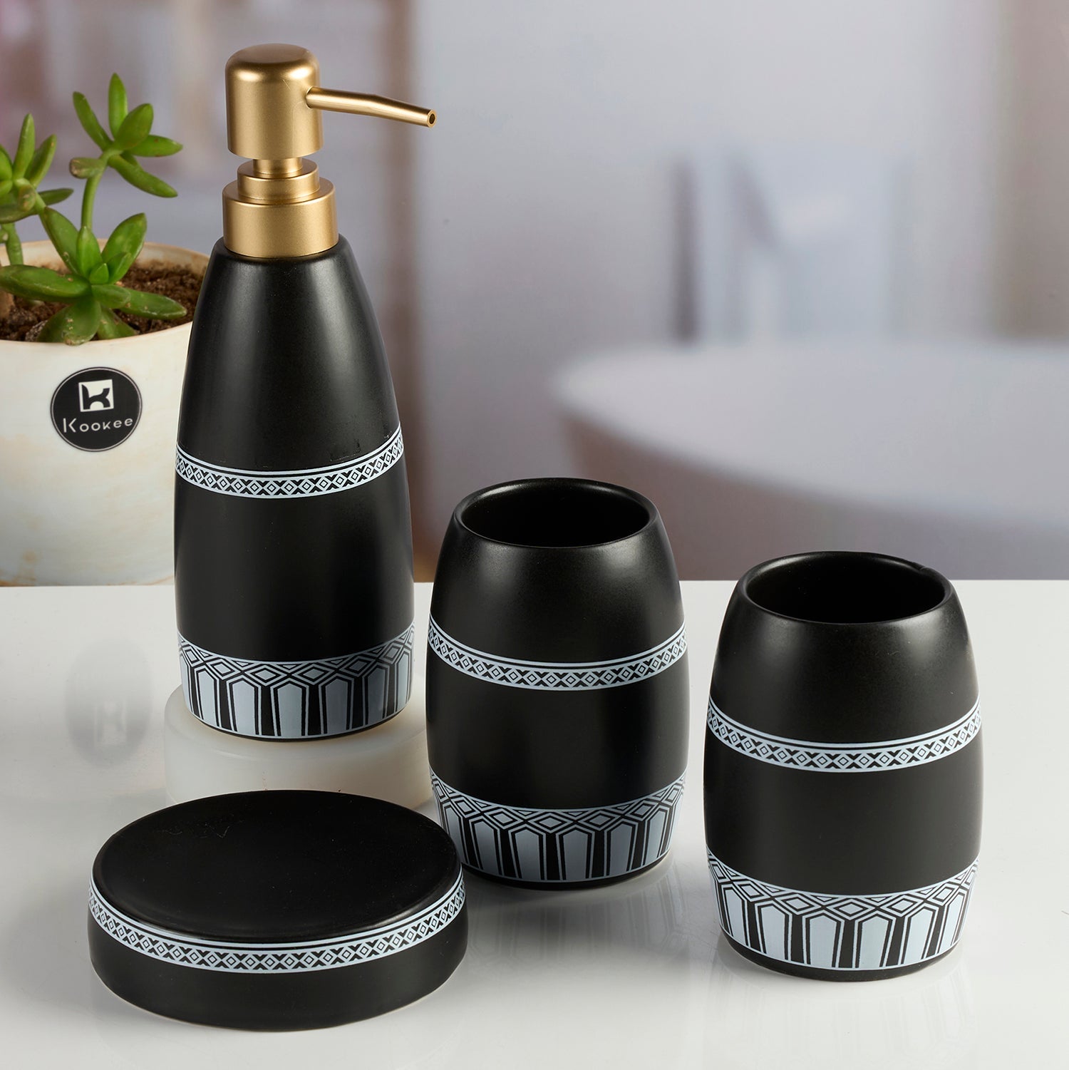 Ceramic Bathroom Set of 4 with Soap Dispenser (11997)