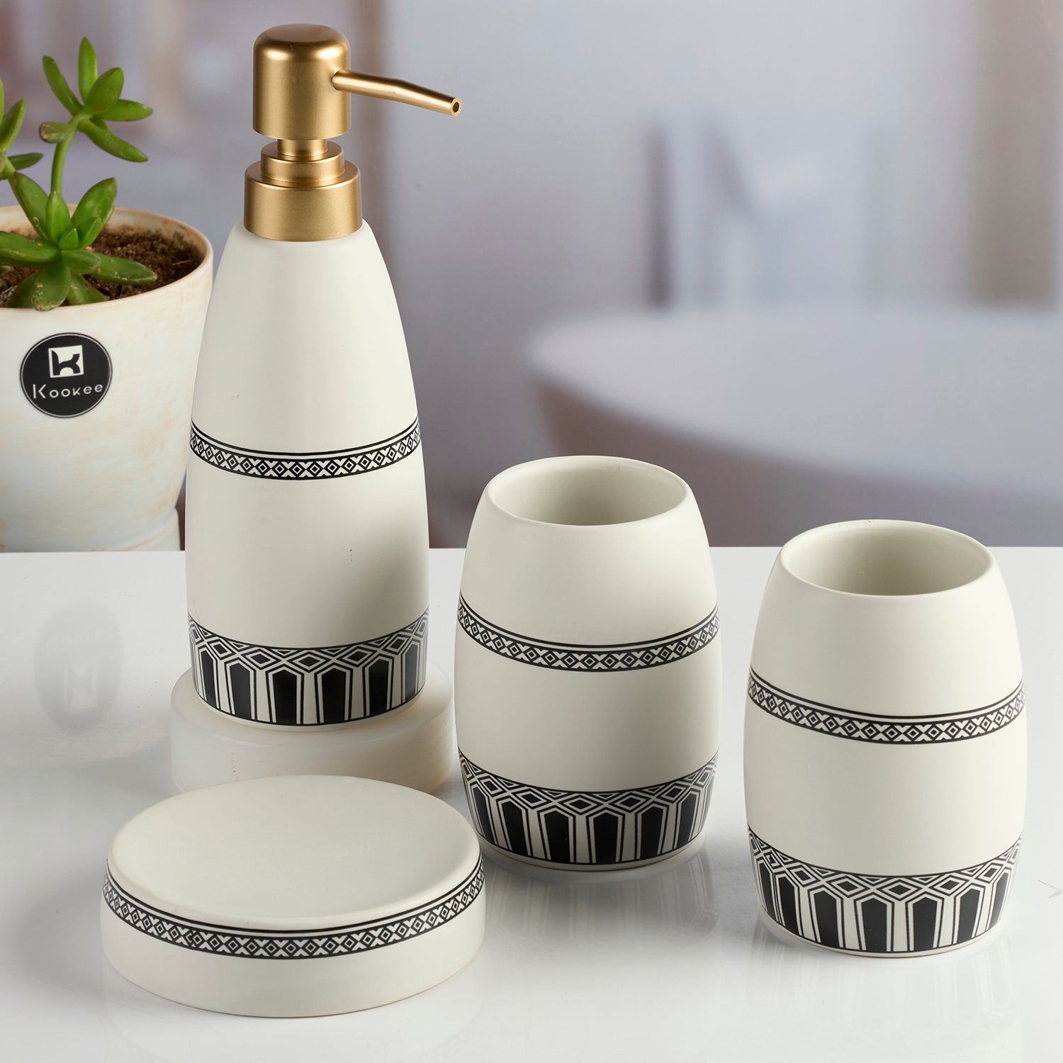 Ceramic Bathroom Accessories Set of 4 with Soap Dispenser (11999)