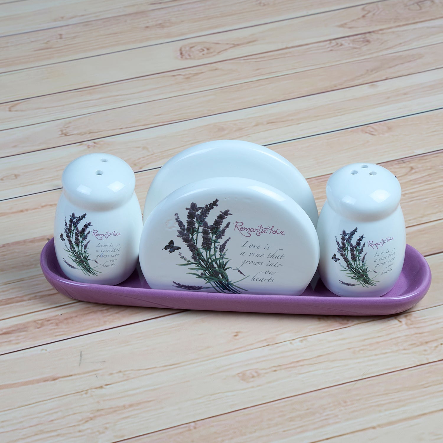 Ceramic Salt and Pepper Shakers Set with tray for Dining Table (12081)