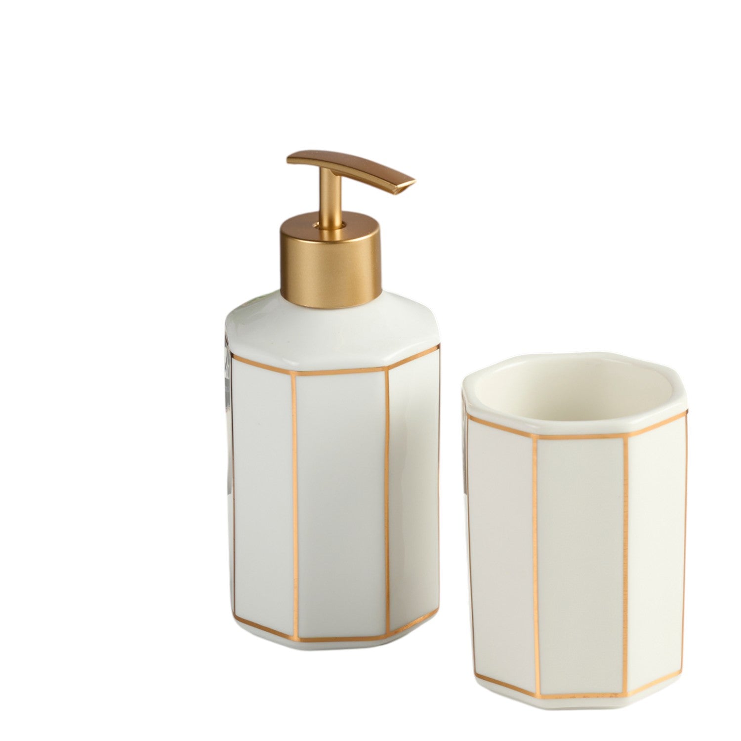 Ceramic Bathroom Accessories Set of 2 with Soap Dispenser, White (12082)