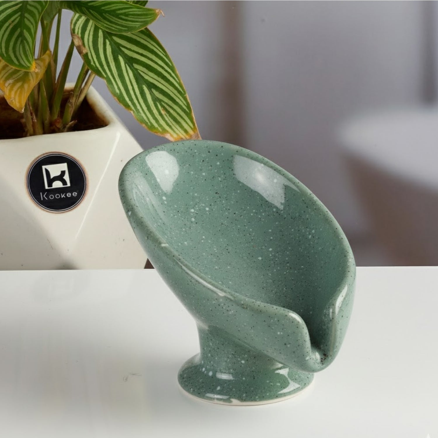 Kookee Ceramic Soap Holder Dish, Set of 1, Green (Set of 1) (12092)