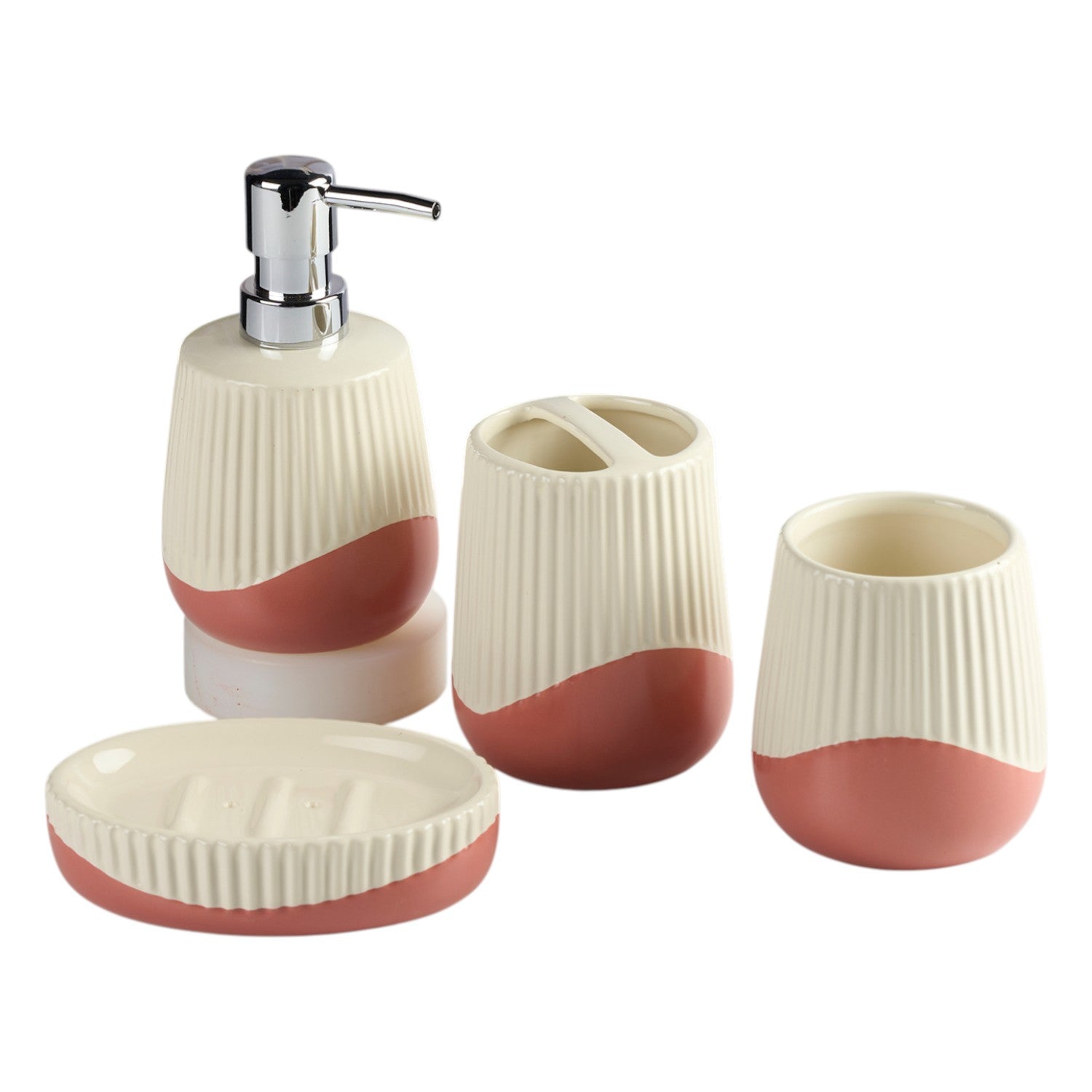 Ceramic Bathroom Accessories Set of 4 with Soap Dispenser (12100)