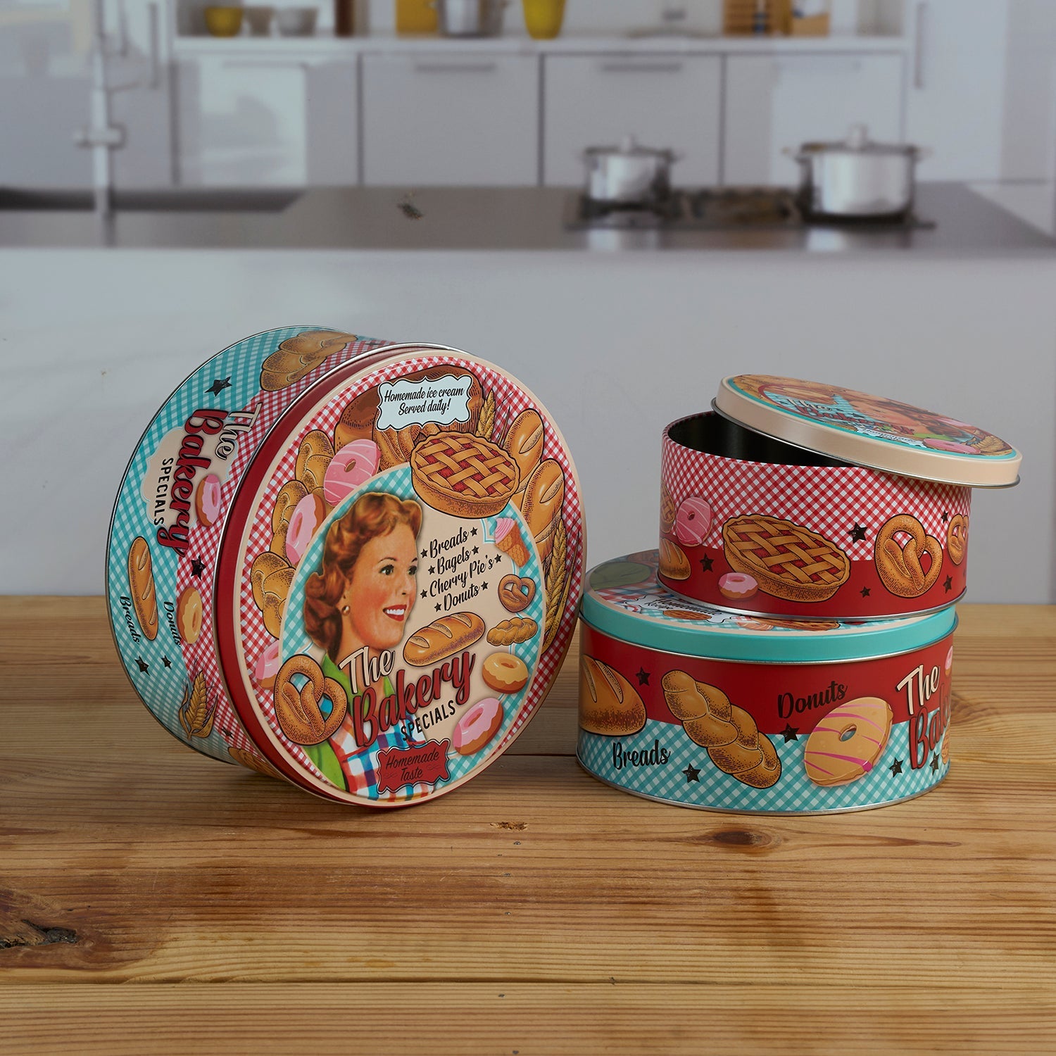 Tin Boxes Set of 3, Cookie, Biscuit and Snack Storage Tins (12105)