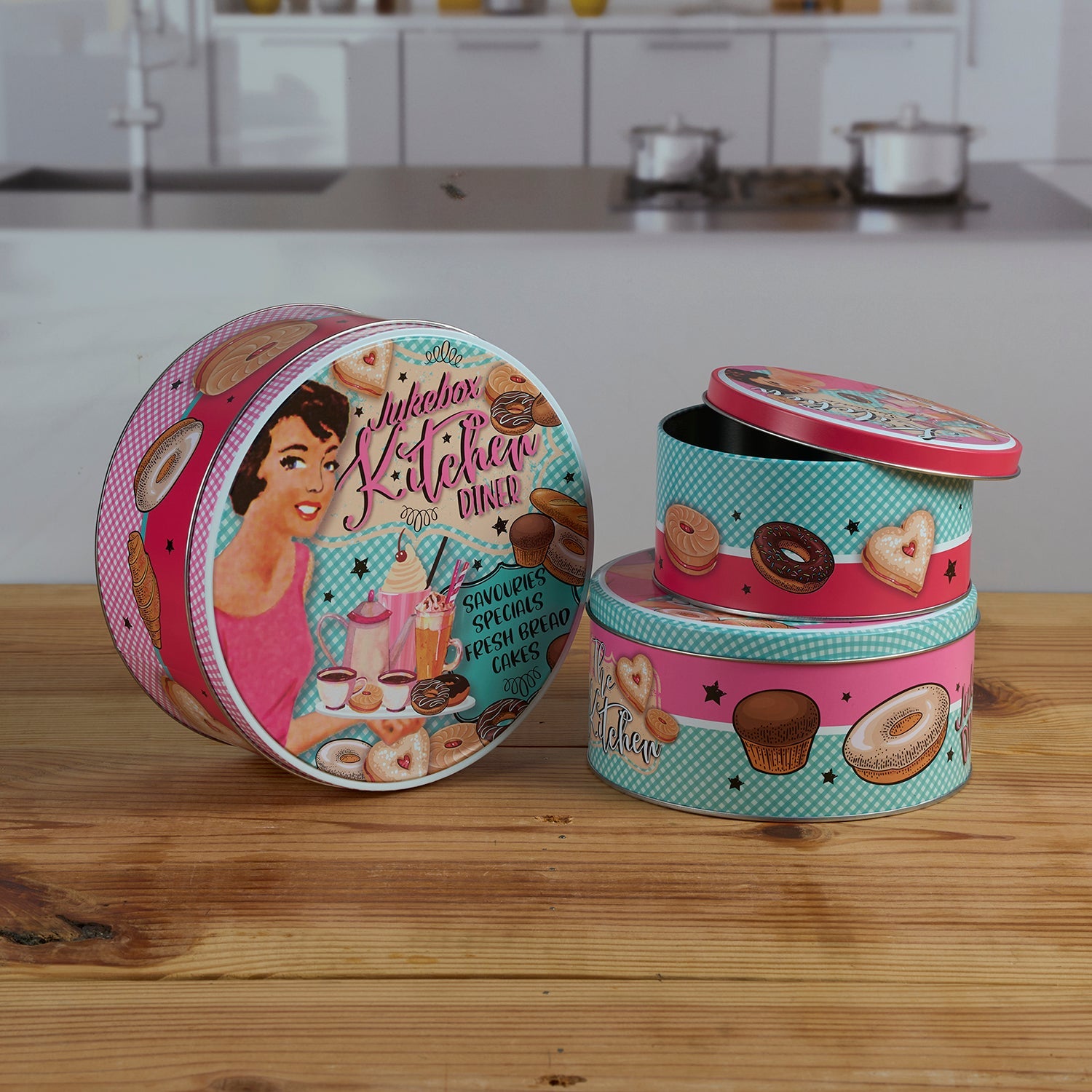 Tin Boxes Set of 3, Cookie, Biscuit and Snack Storage Tins (12105)