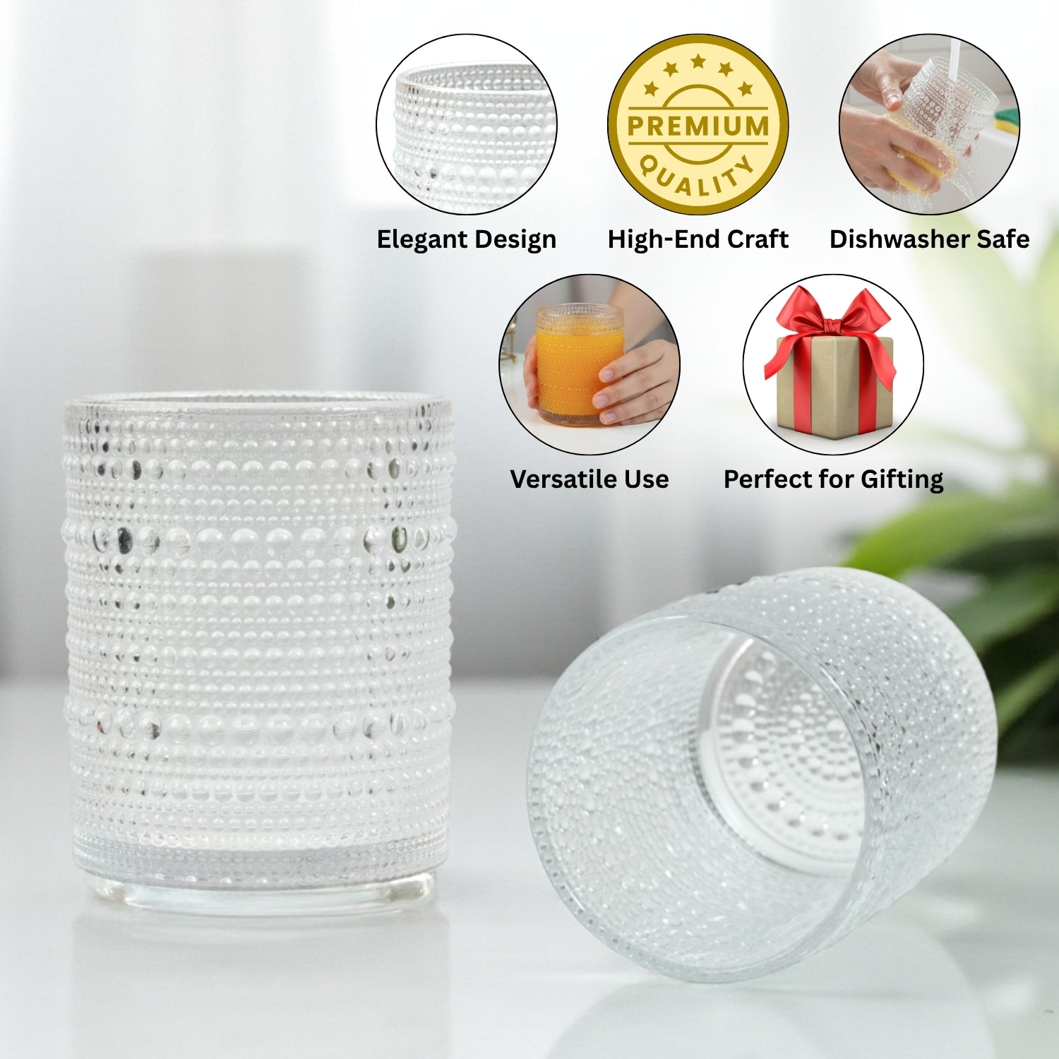 Jupiter Vintage Hobnail Old Fashioned Bubble Glasses (Set of 6) (12117)