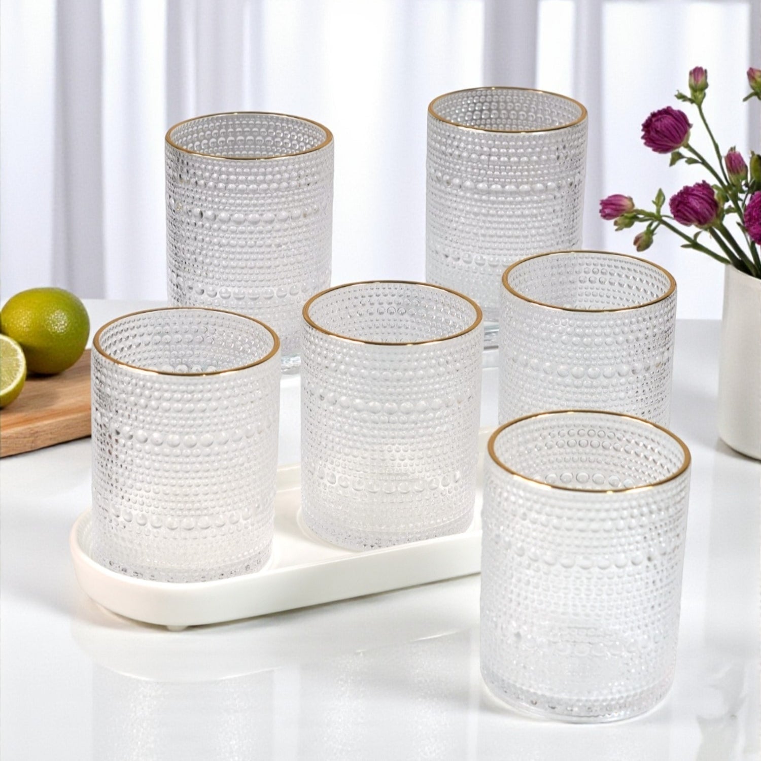 Jupiter Collection Vintage Hobnail Bubble Glass â€“ Double Old Fashioned Tumbler for Whiskey, Cocktail, Rum, Wine & Beverages â€“ Textured Barware & Beaded Glasses (Set of 6) (12118) - 300ml