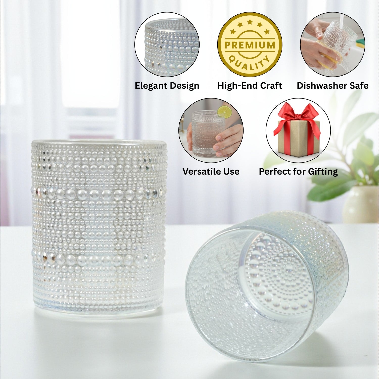 Jupiter Vintage Hobnail Old Fashioned Bubble Glasses (Set of 6) (12119)