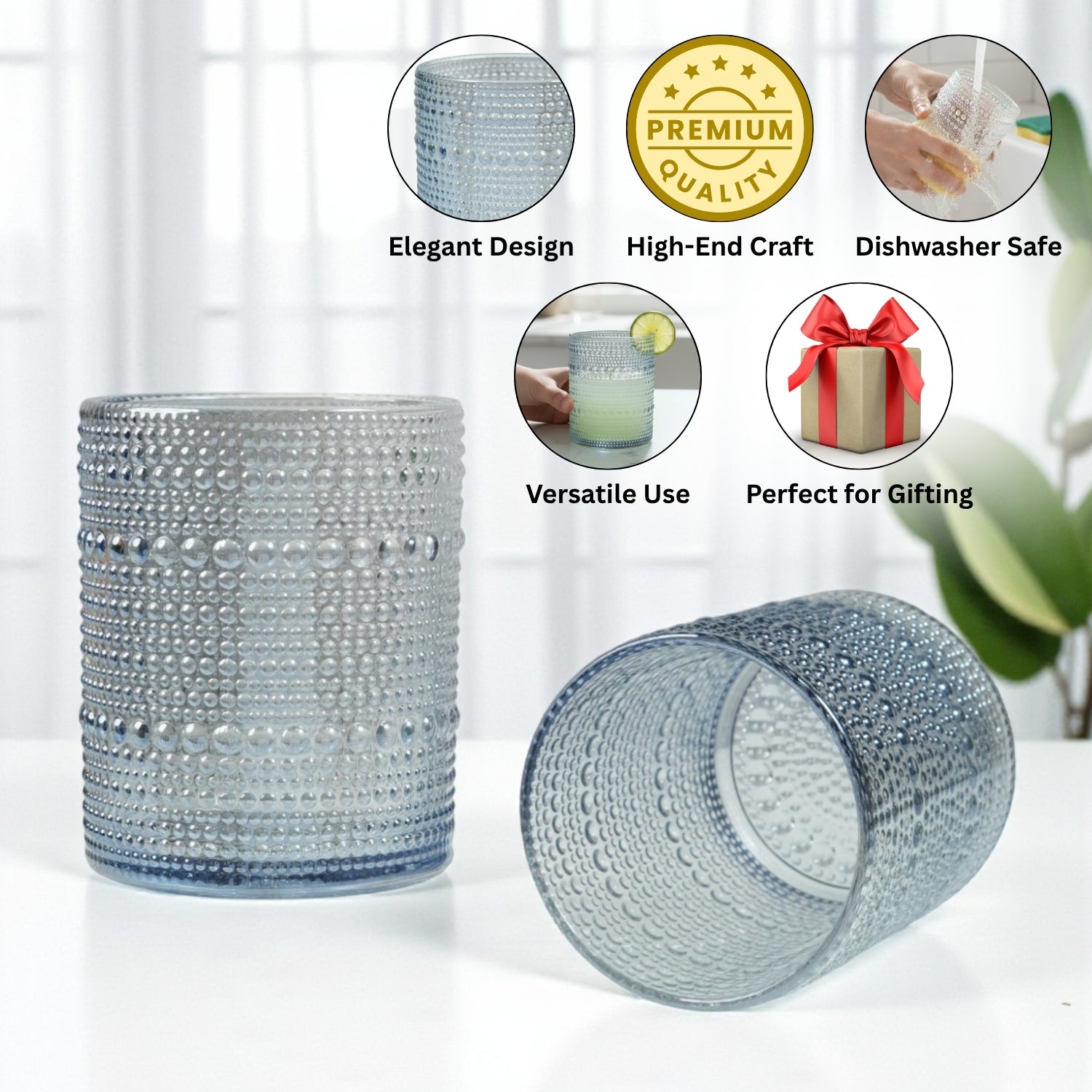 Jupiter Vintage Hobnail Old Fashioned Bubble Glasses (Set of 6) (12223)