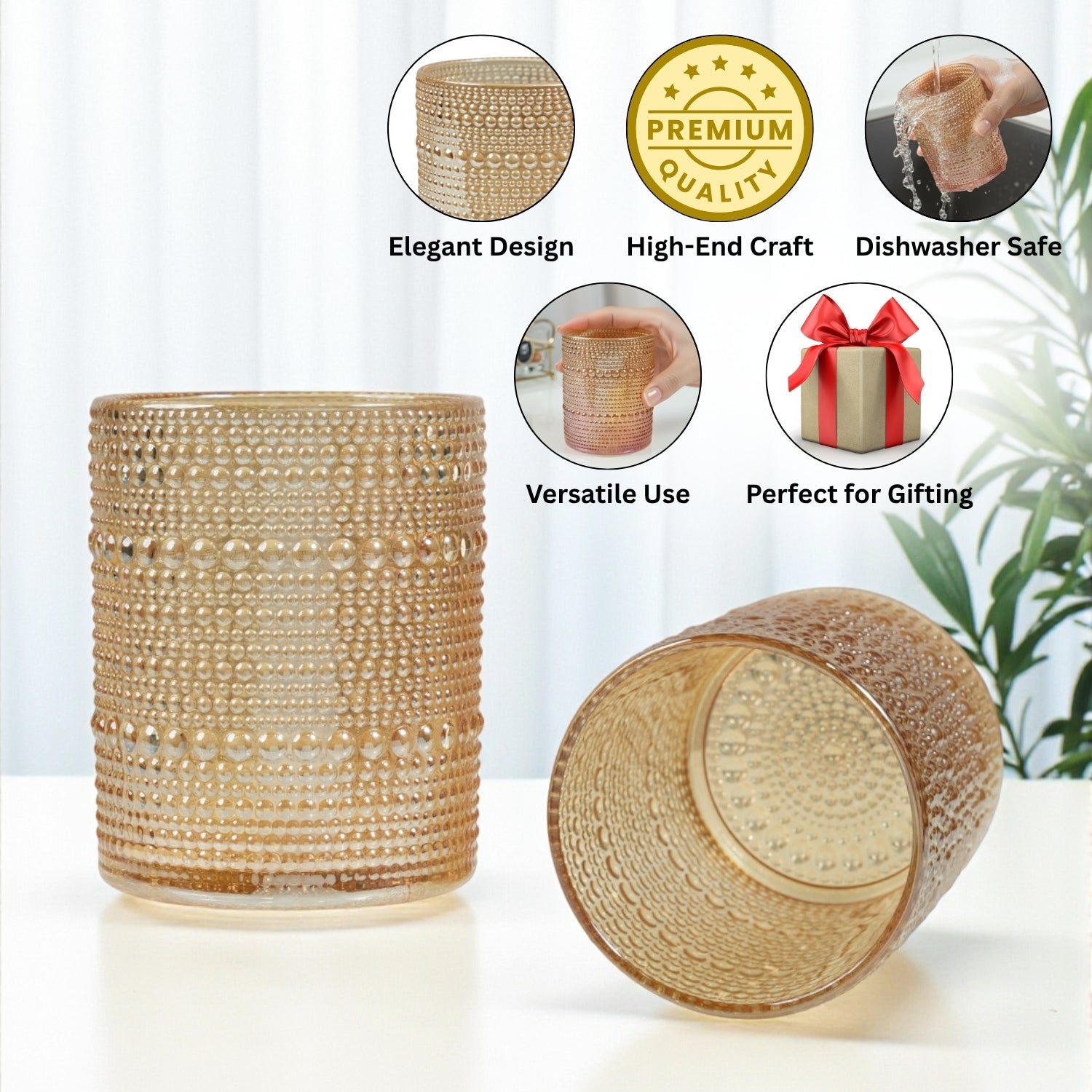 Jupiter Vintage Hobnail Old Fashioned Bubble Glasses (Set of 6) (12224)