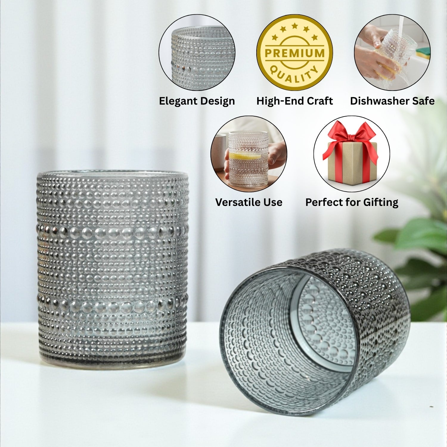 Jupiter Vintage Hobnail Old Fashioned Bubble Glasses (Set of 6) (12225)