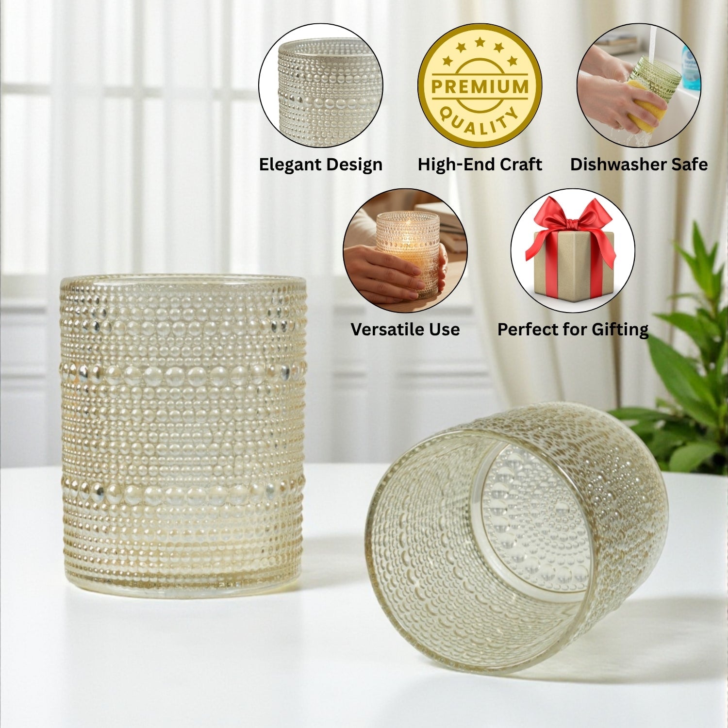 Jupiter Vintage Hobnail Old Fashioned Bubble Glasses (Set of 6) (12226)