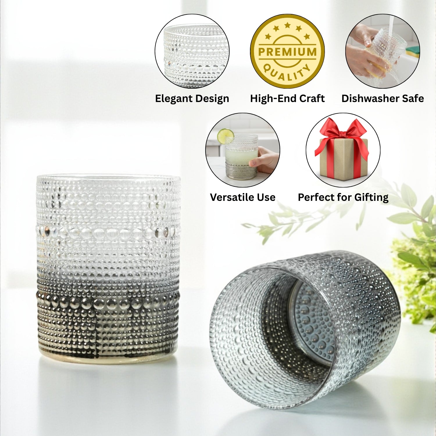 Jupiter Vintage Hobnail Old Fashioned Bubble Glasses (Set of 6) (12227)