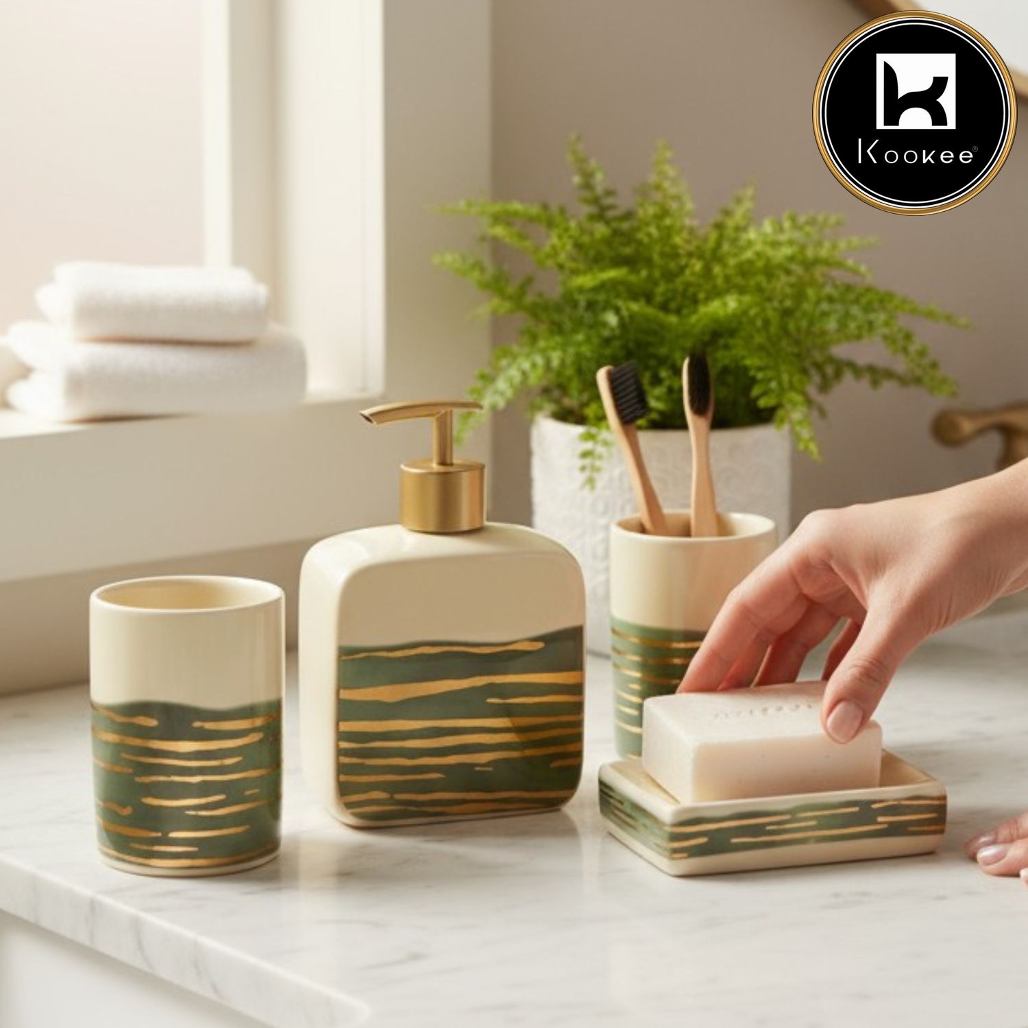 Kookee Ceramic Bathroom Sets, Beige, ART12228