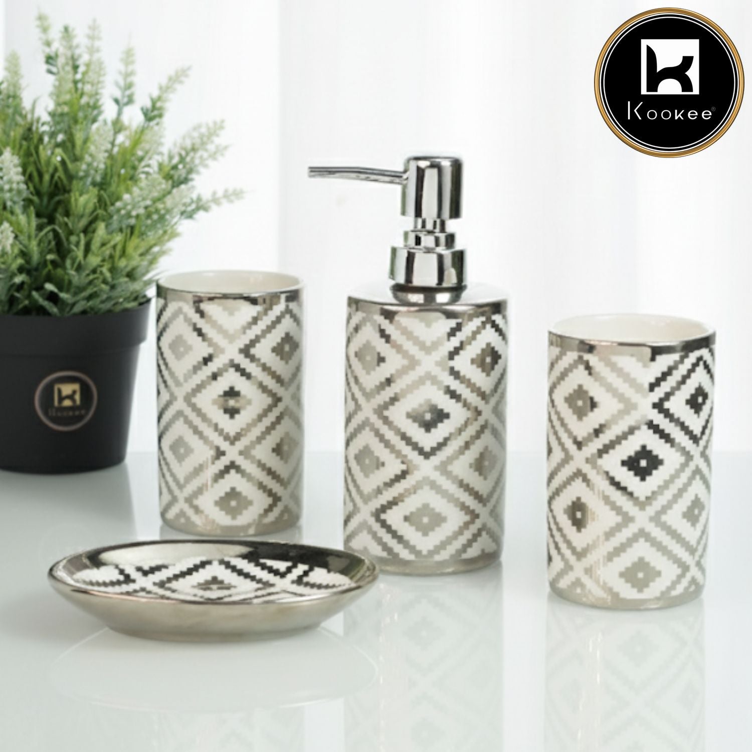Kookee Ceramic Bathroom Sets, Silver, ART12229