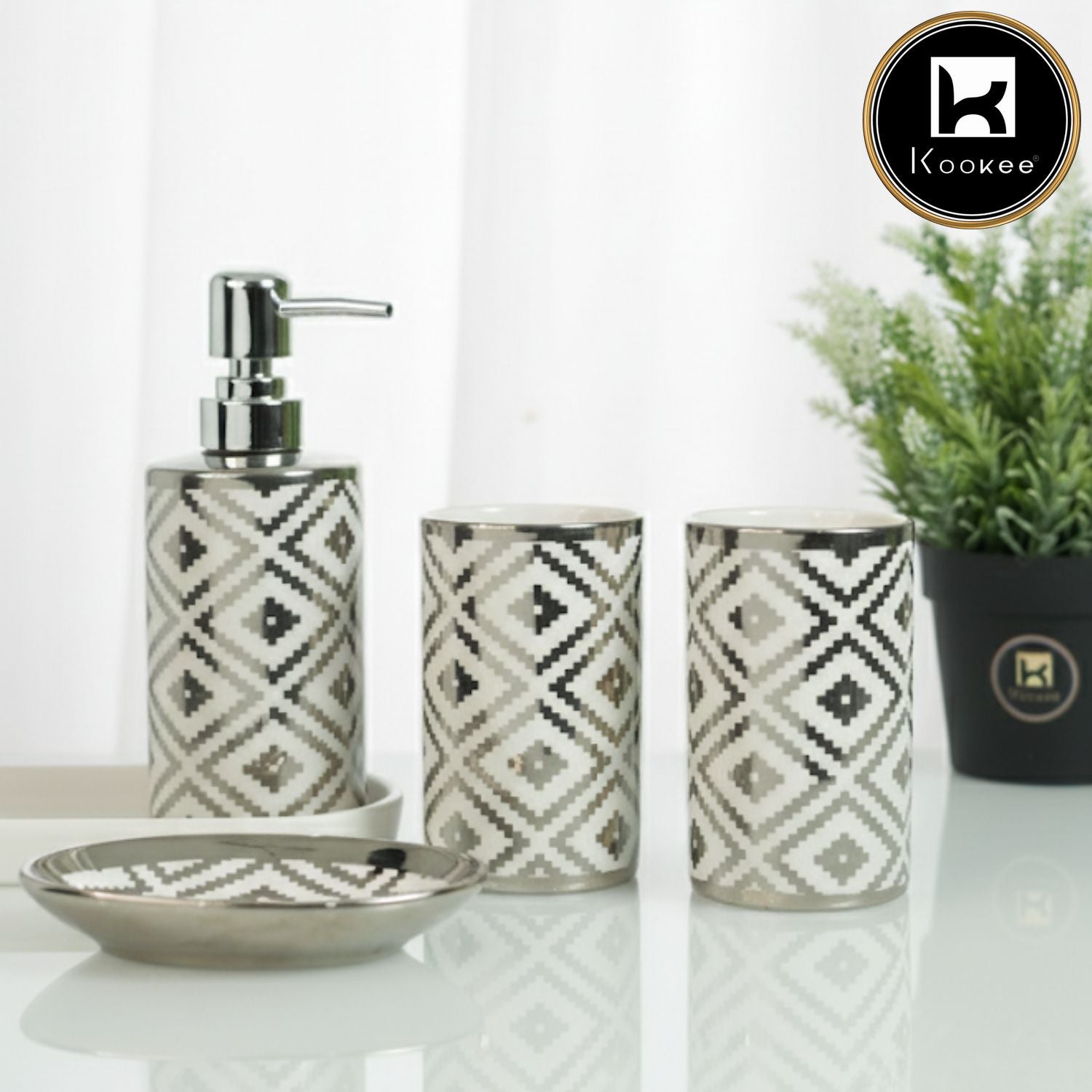 Kookee Ceramic Bathroom Sets, Silver, ART12229