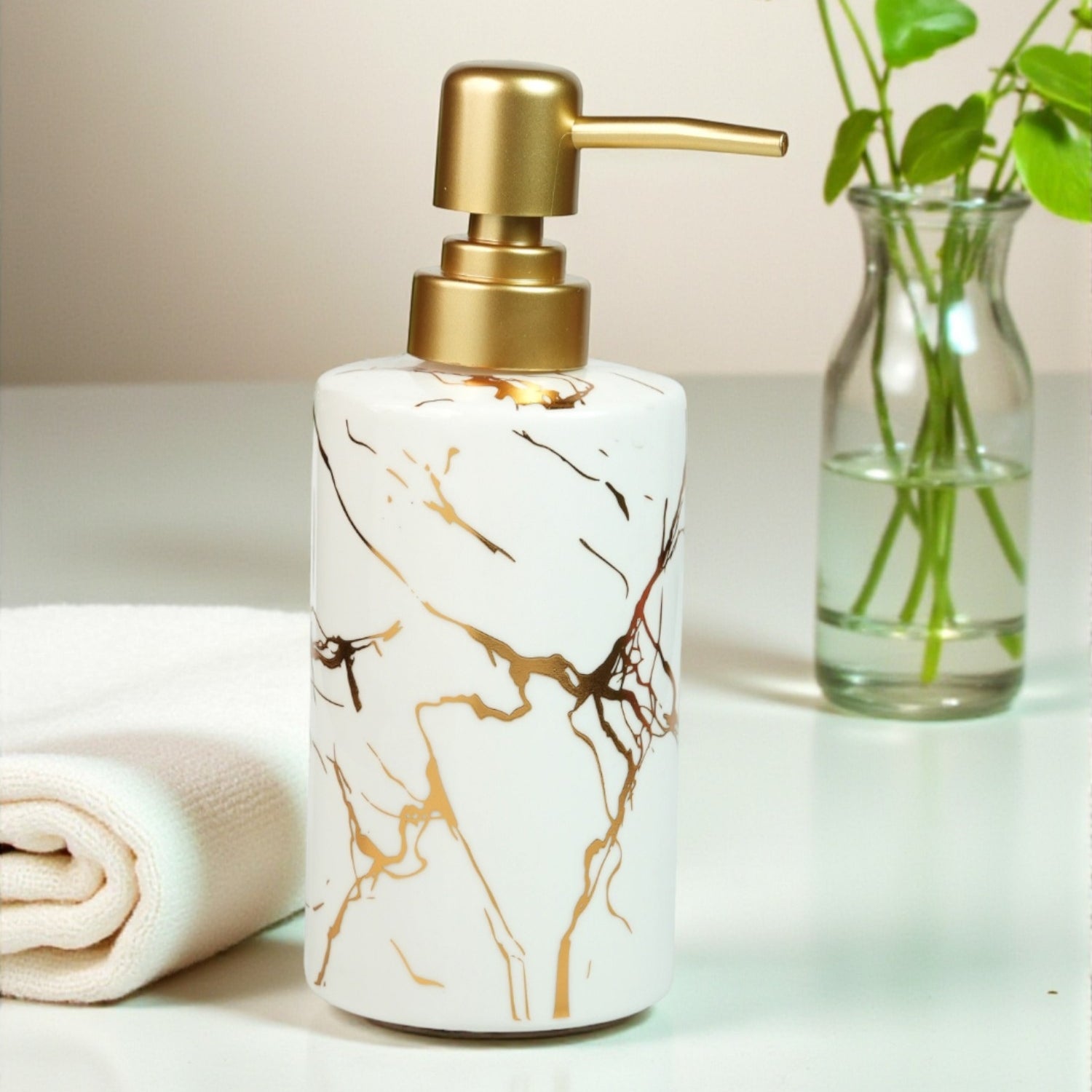 Ceramic Soap Dispenser for handwash for Bathroom, Beige, (Set of 1) (12233)