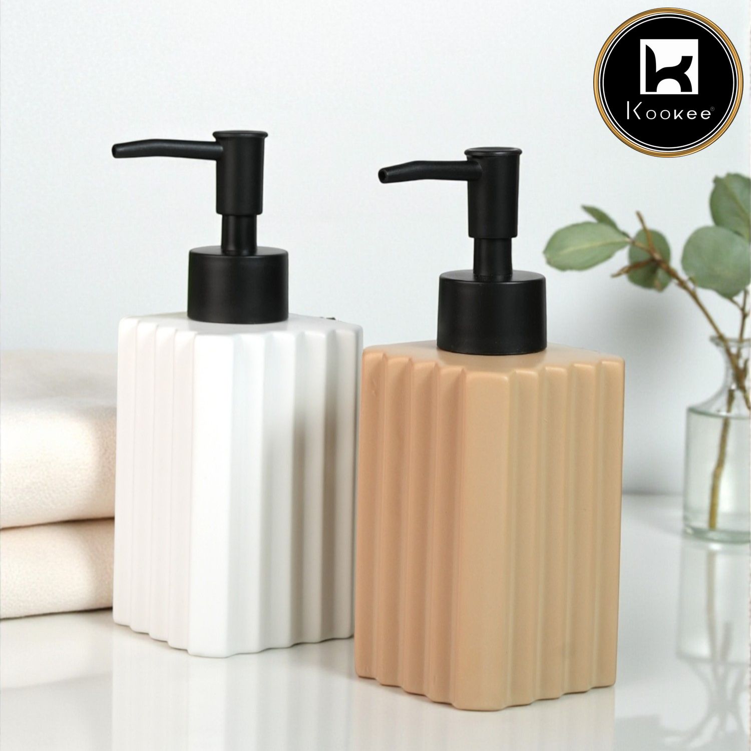 Kookee Ceramic Soap Dispensers, Beige, ART12236