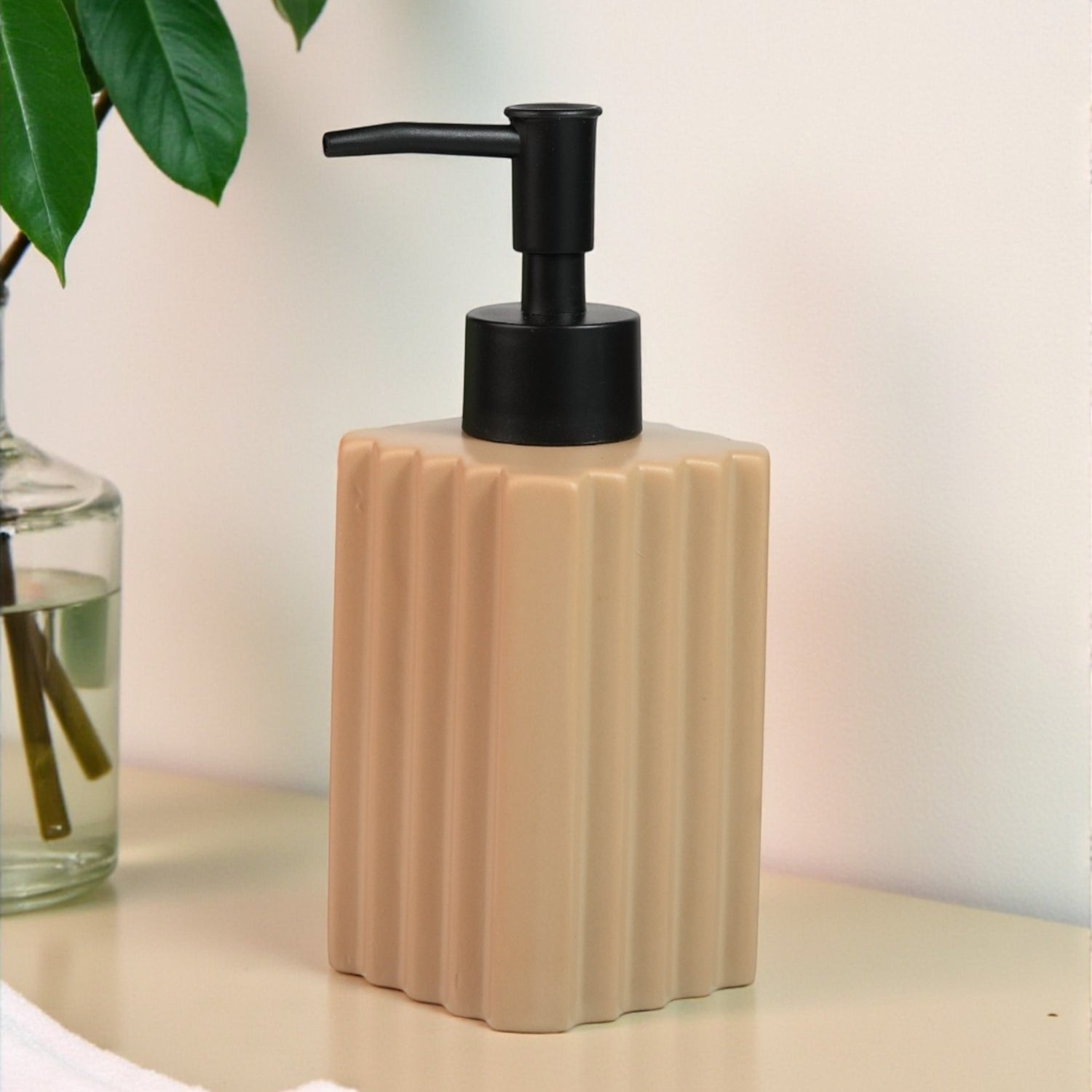 Ceramic Soap Dispenser for handwash for Bathroom, Beige (Set of 1) (12236)